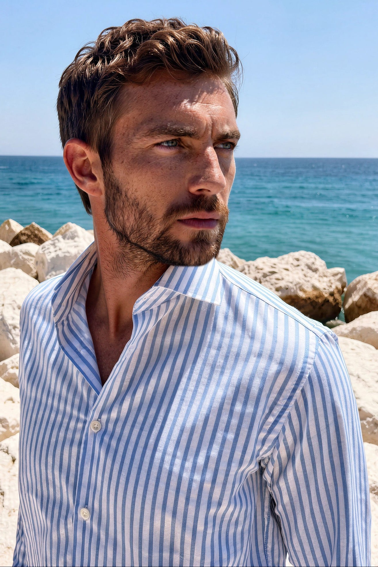 Chemise Gino en coton Oxford - Rayure Bleu-CHEMISE HOMME-Curling-Paris