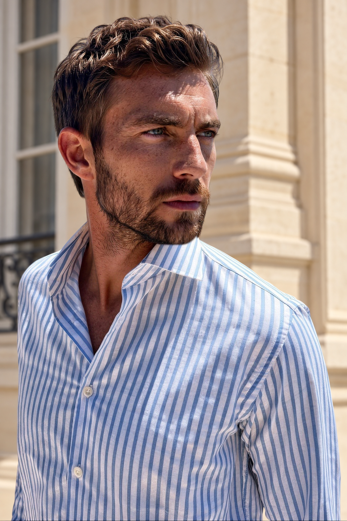Chemise Gino en coton Oxford - Rayure Bleu-CHEMISE HOMME-Curling-Paris