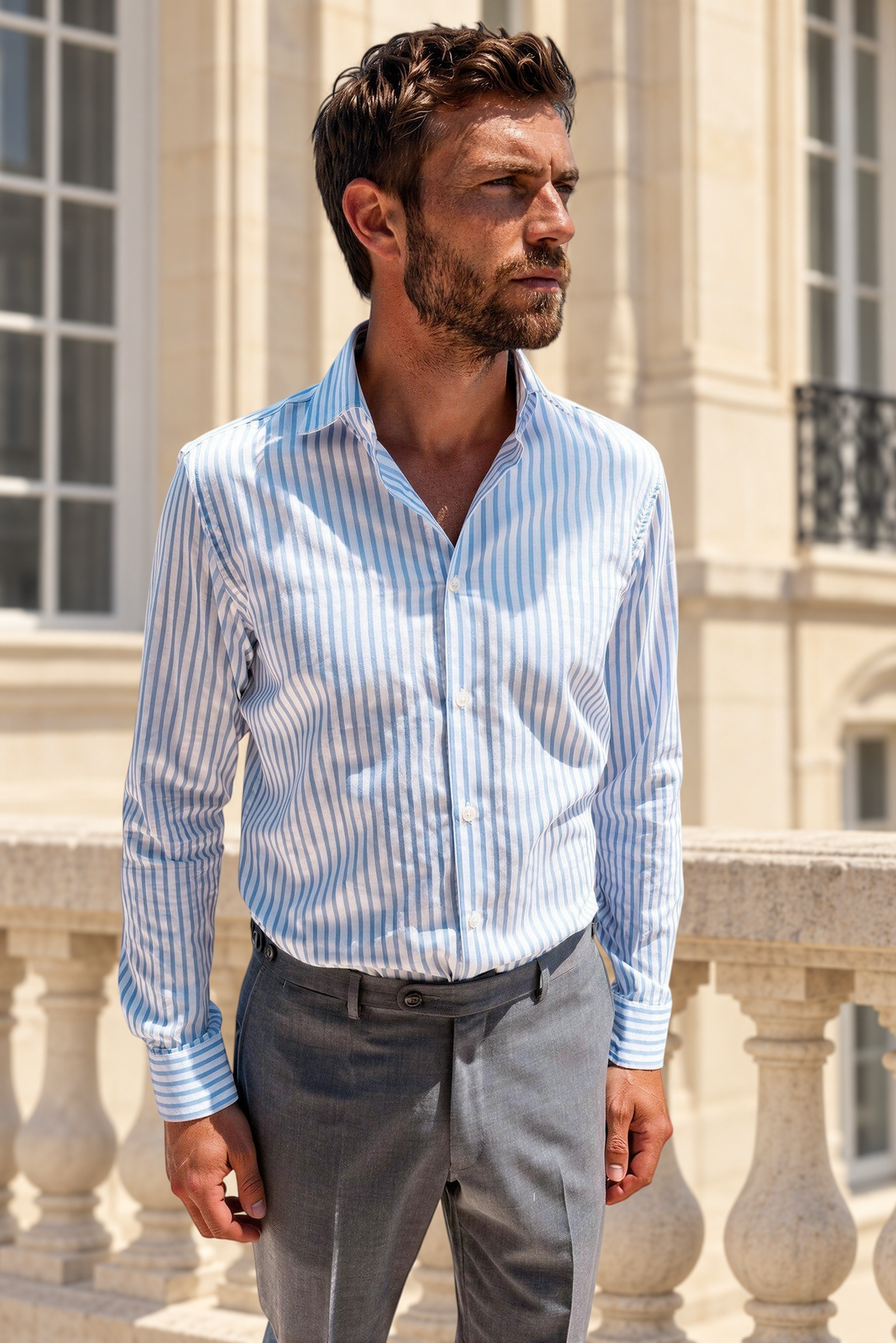 Chemise Gino en coton Oxford - Rayure Bleu-CHEMISE HOMME-Curling-Paris