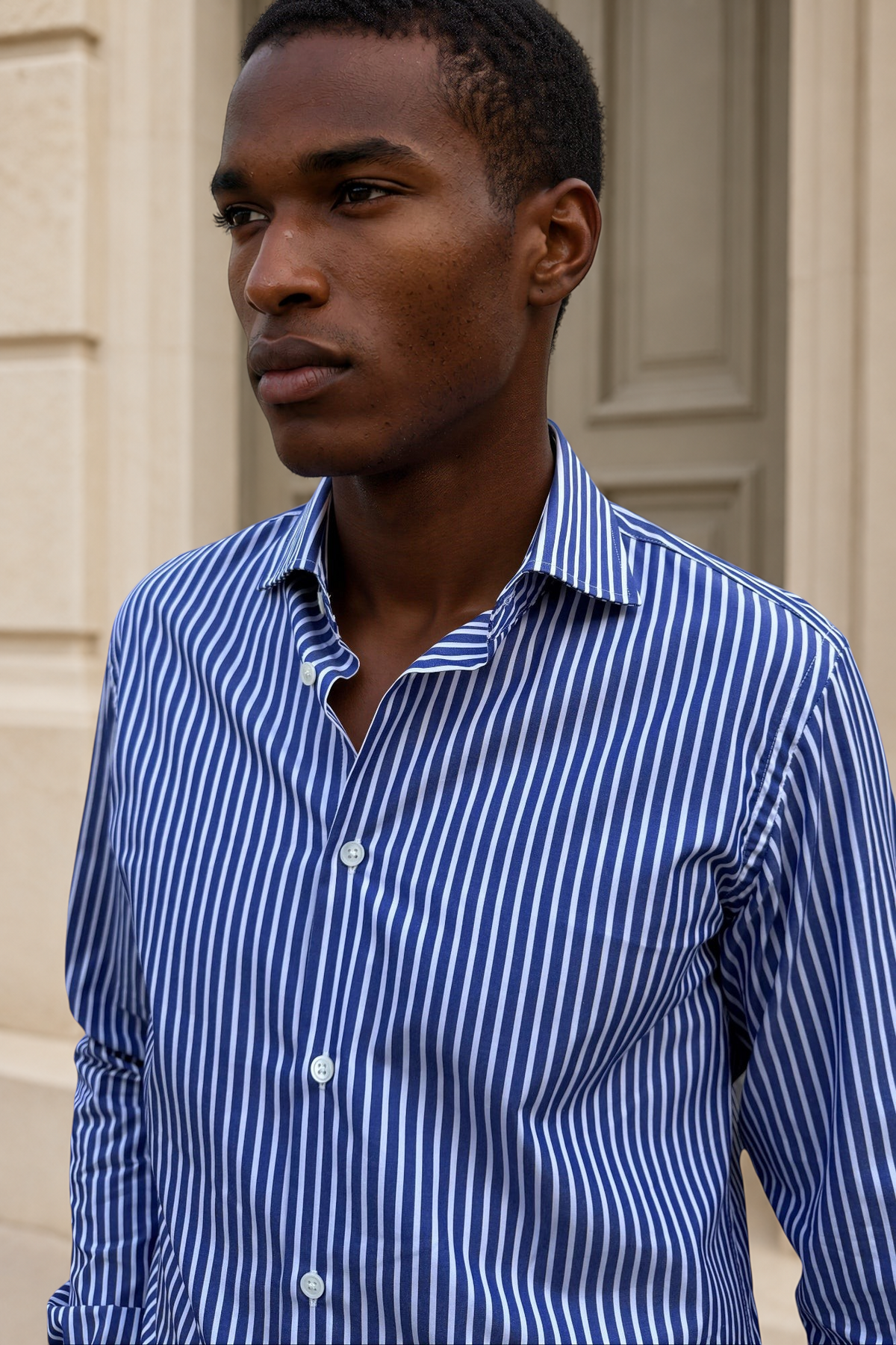 Chemise Gino en coton à rayures larges - Bleu-CHEMISE HOMME-Curling-Paris