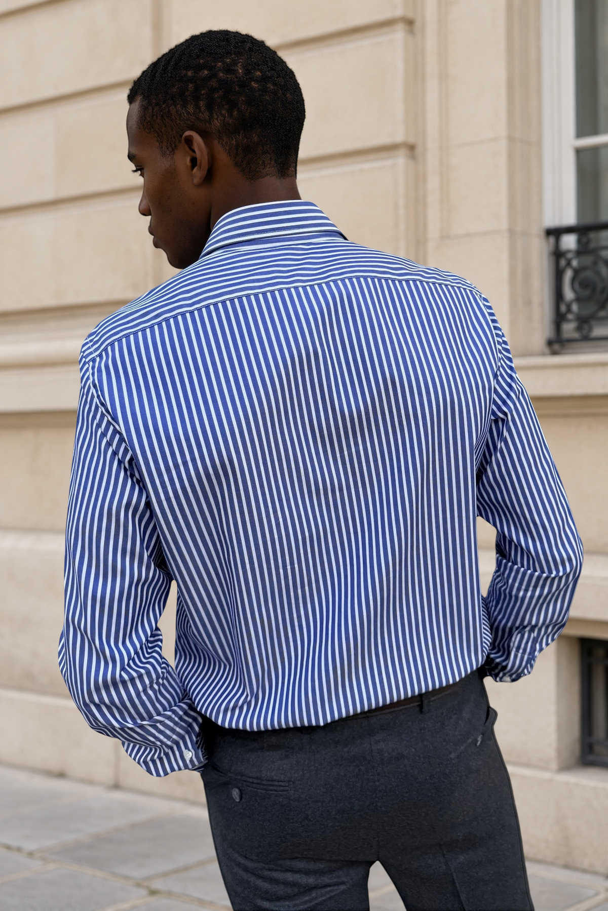 Chemise Gino en coton à rayures larges - Bleu-CHEMISE HOMME-Curling-Paris