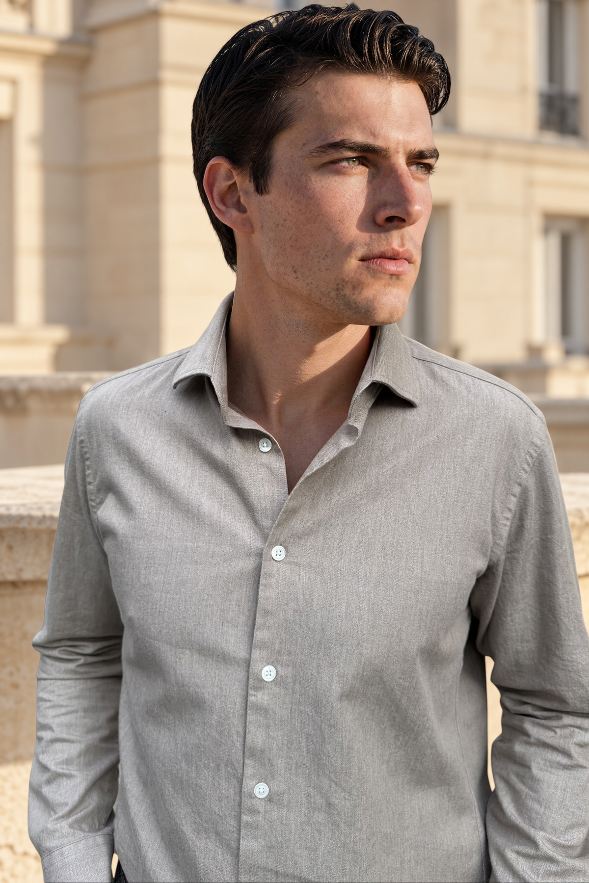 Chemise Gino en denim de coton - Beige-CHEMISE HOMME-Curling-Paris