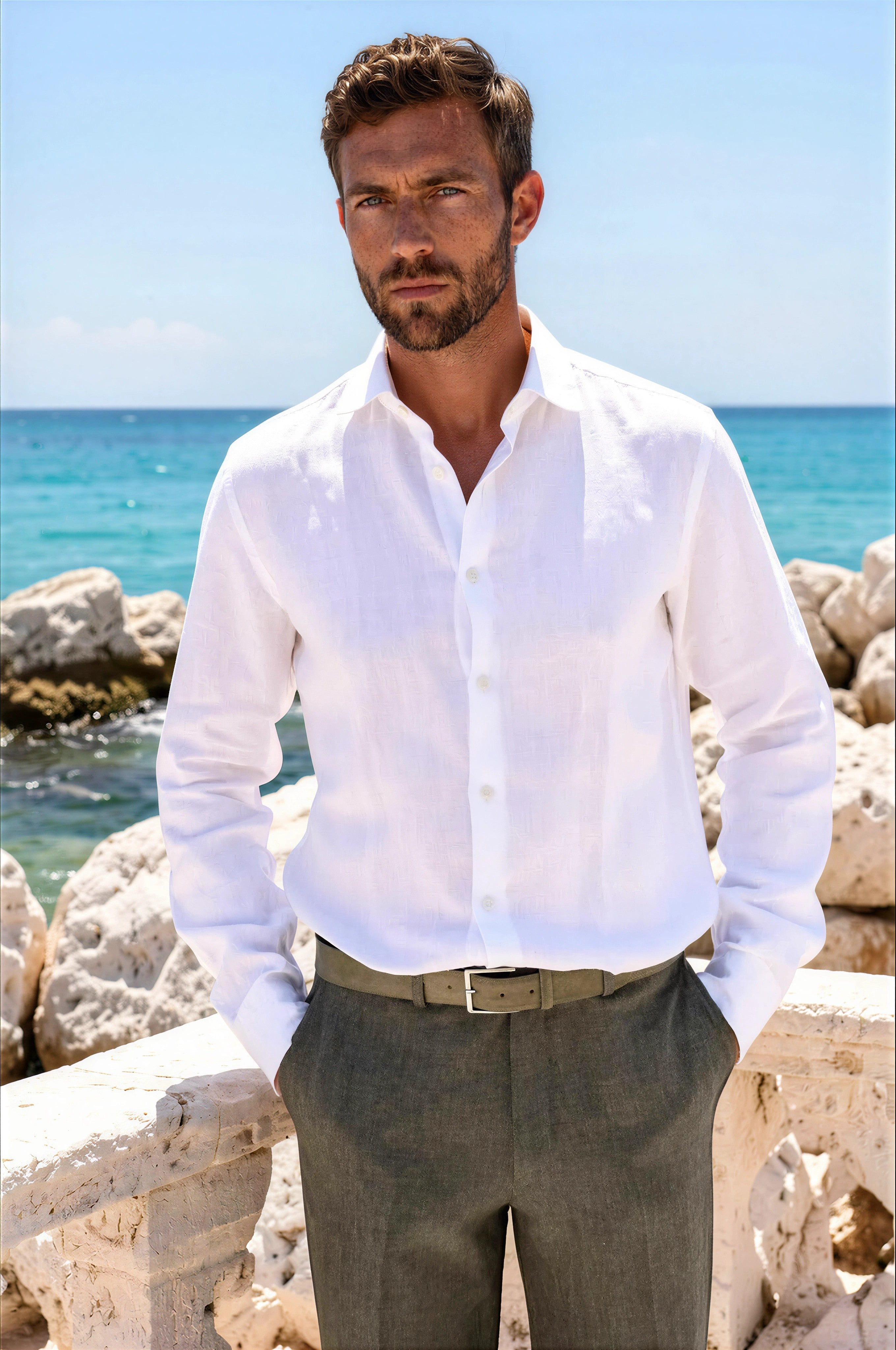 Chemise Gino en lin - Blanc-CHEMISE HOMME-Curling-Paris