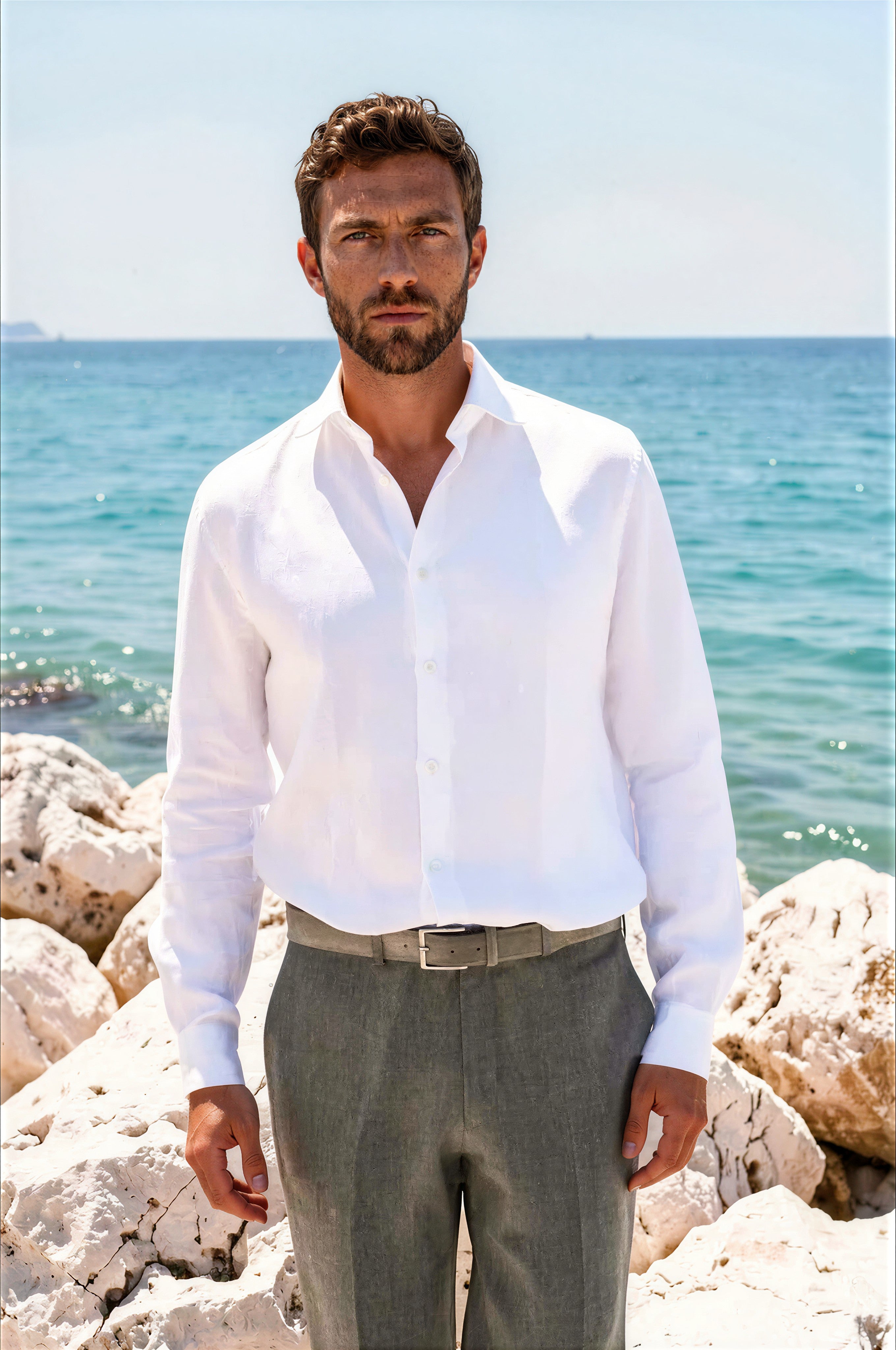 Chemise Gino en lin - Blanc-CHEMISE HOMME-Curling-Paris