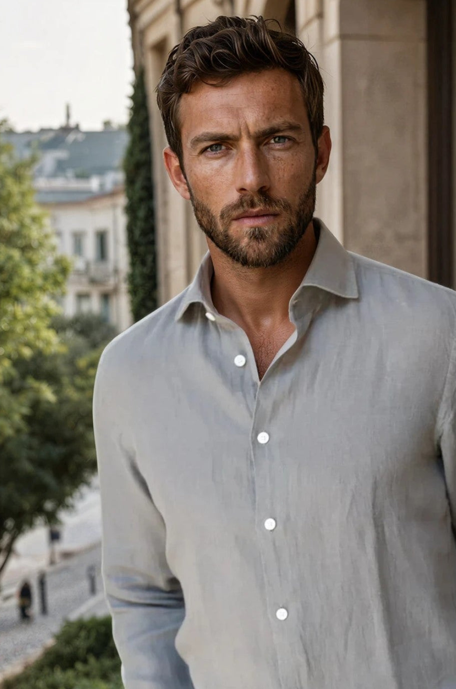 Chemise Gino en lin - Kaki clair-CHEMISE HOMME-Curling-Paris