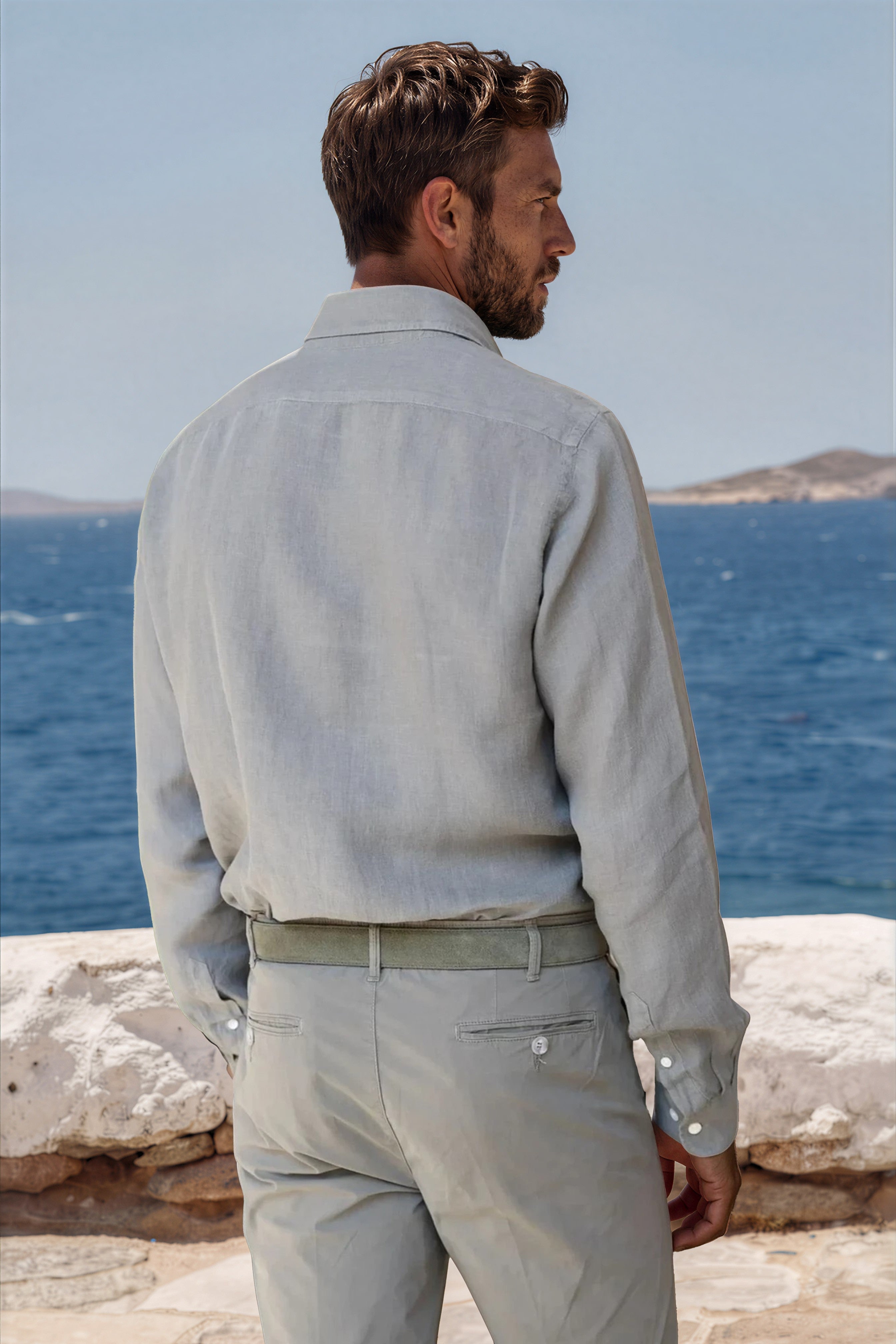 Chemise Gino en lin - Kaki clair-CHEMISE HOMME-Curling-Paris
