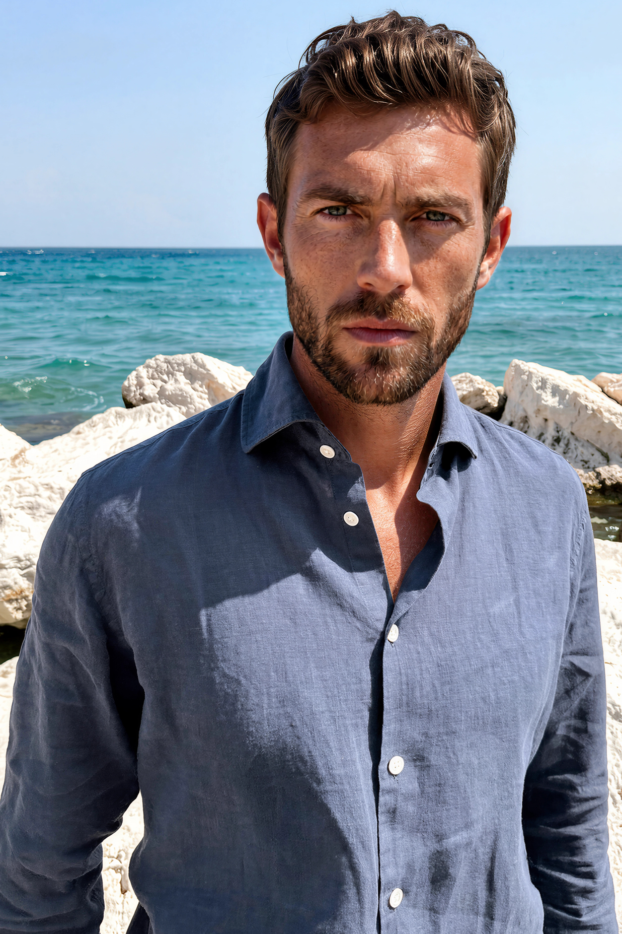 Chemise Gino en lin - Marine-CHEMISE HOMME-Curling-Paris