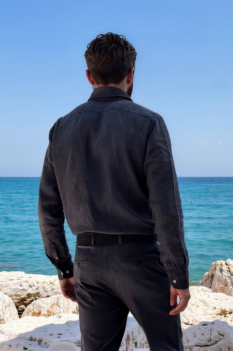 Chemise Gino en lin - Marine-CHEMISE HOMME-Curling-Paris