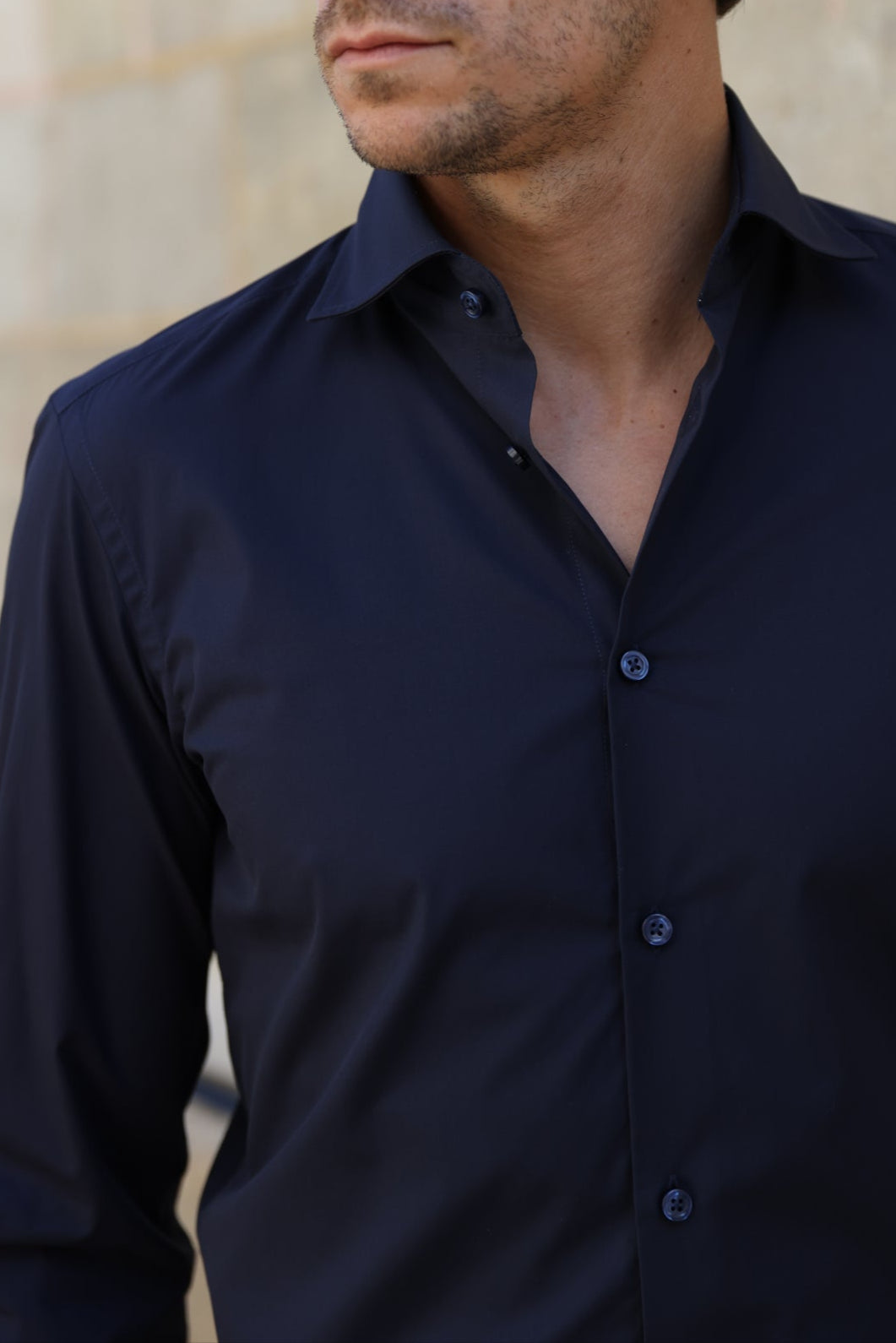 Chemise Gio col italien - Marine-CHEMISE HOMME-Curling-Paris