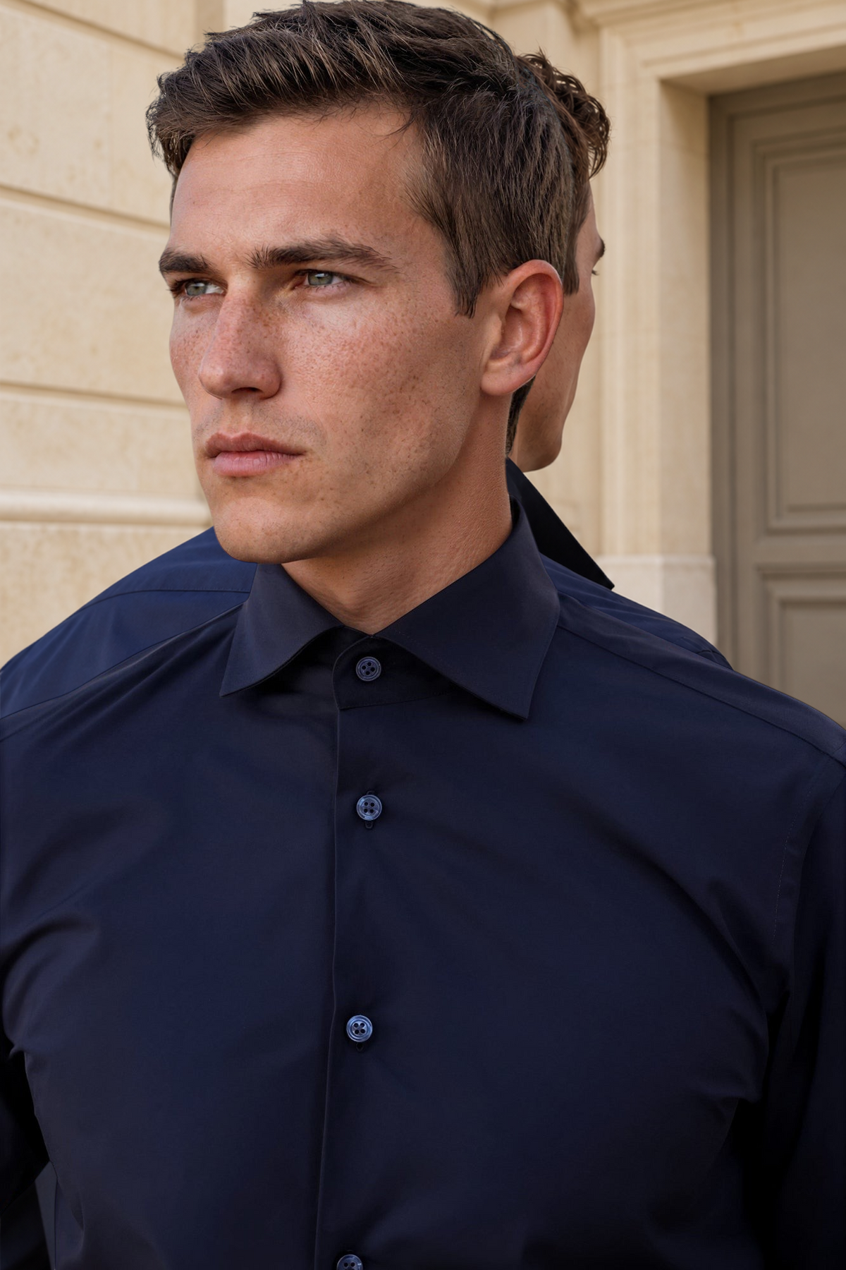 Chemise Gio col italien - Marine-CHEMISE HOMME-Curling-Paris