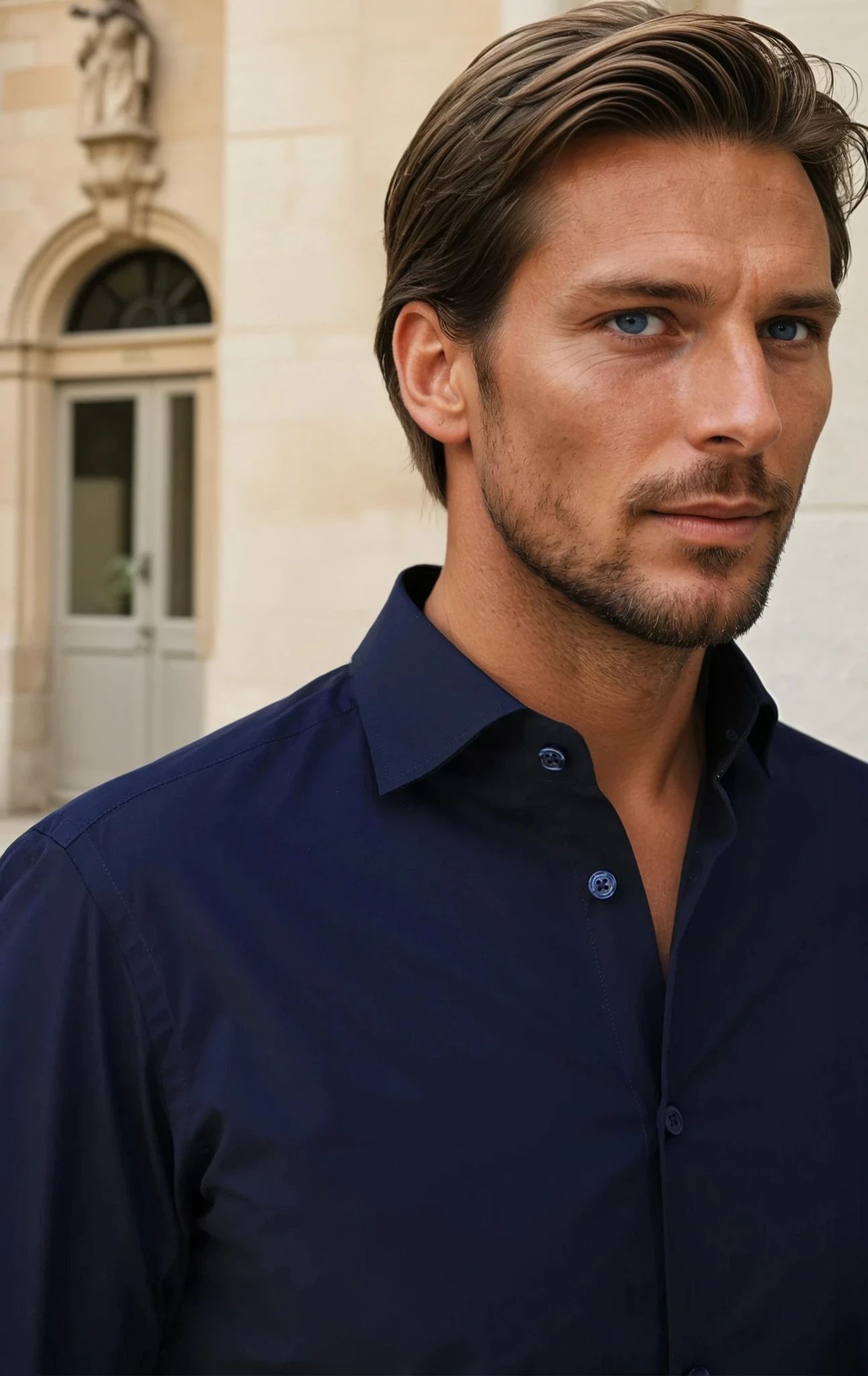 Chemise Gio col italien - Marine-CHEMISE HOMME-Curling-Paris