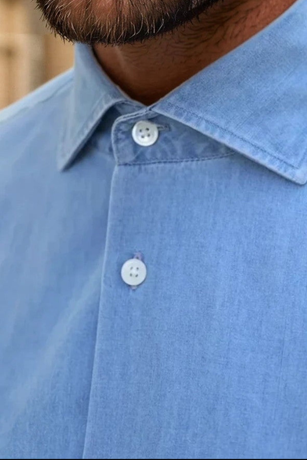 Chemise Gio col italien en jean - Bleu clair-CHEMISE HOMME-Curling-Paris