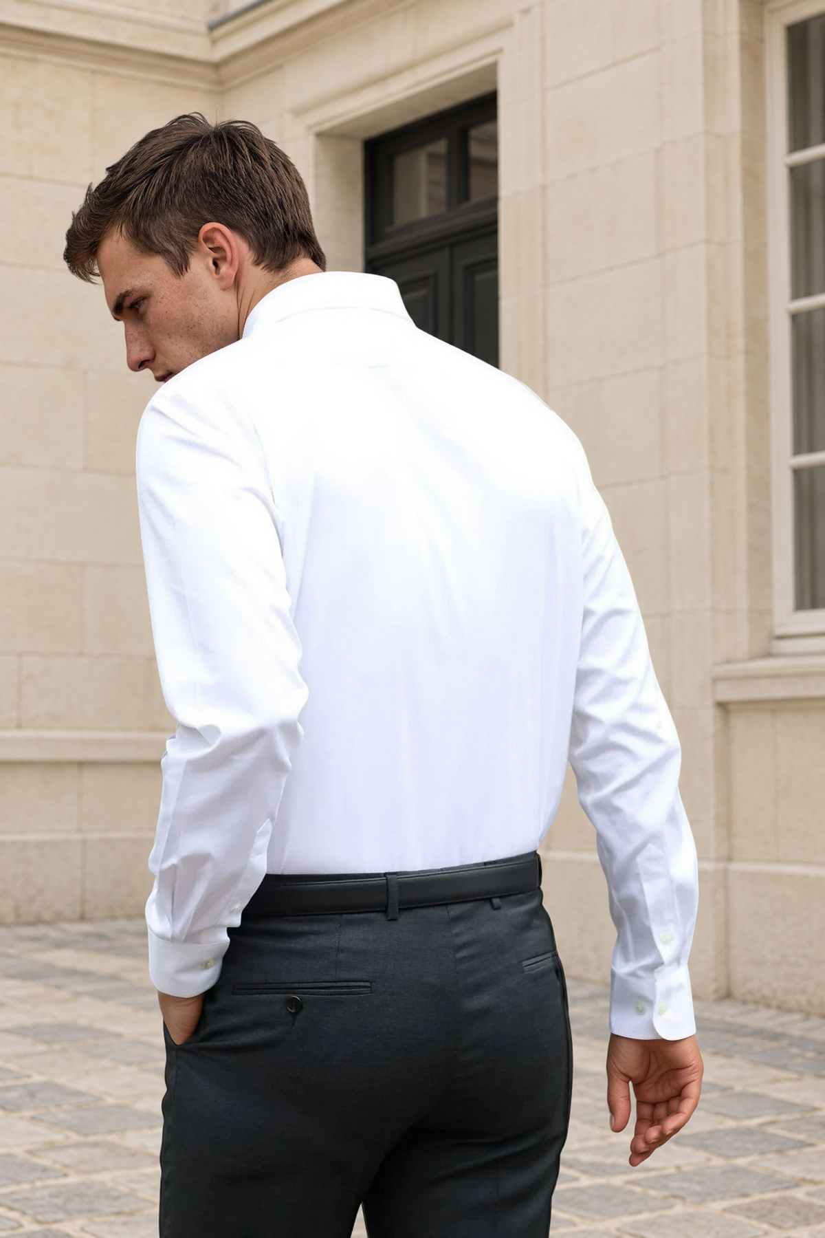 Chemise Gio col italien en popeline - Blanc-CHEMISE HOMME-Curling-Paris