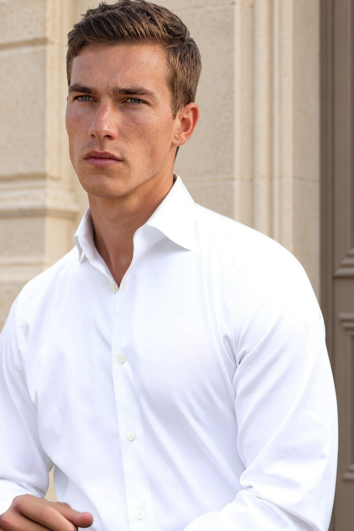 Chemise Gio col italien en popeline - Blanc-CHEMISE HOMME-Curling-Paris