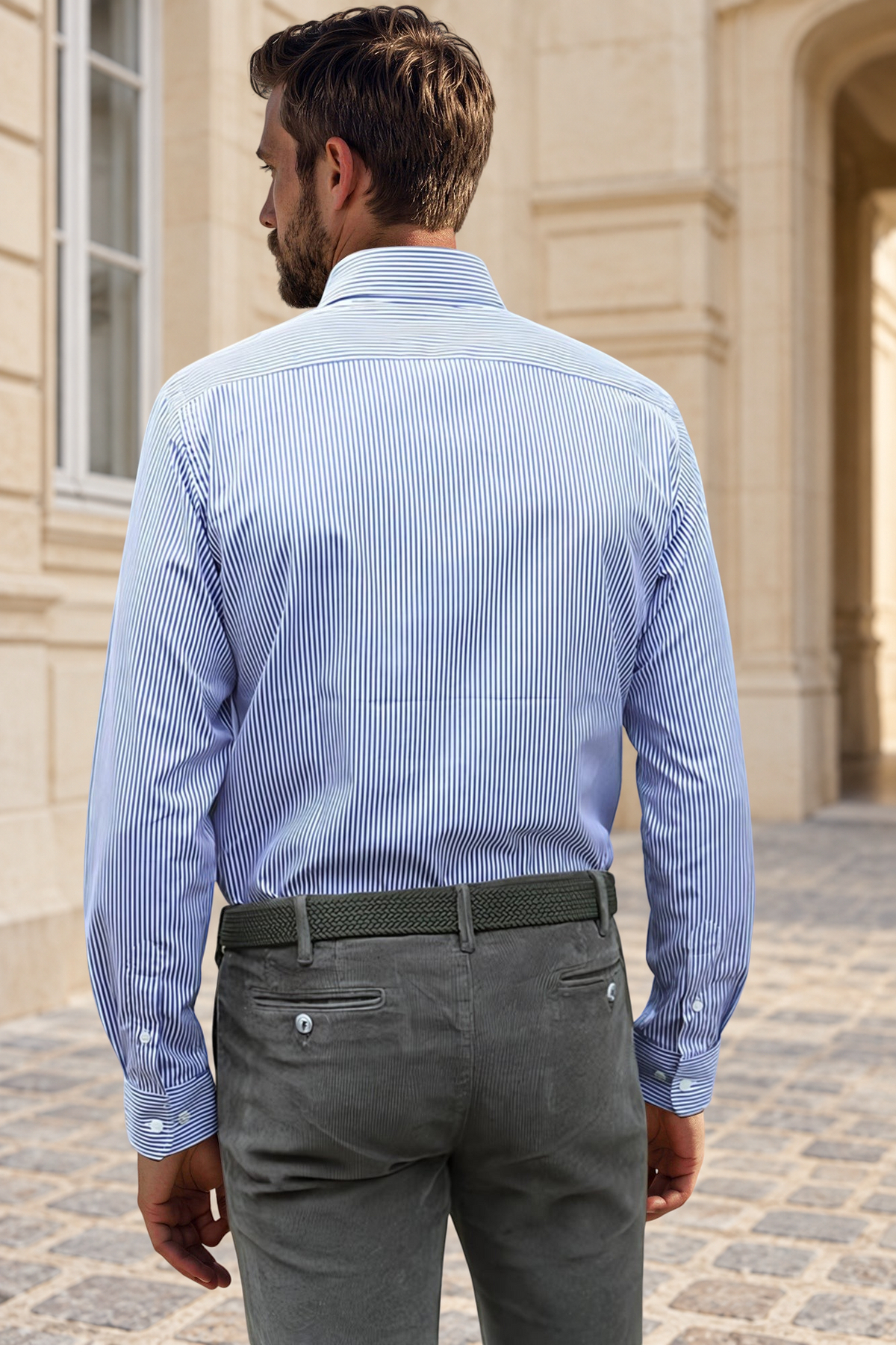 Chemise Gio en coton à rayure - Marine-CHEMISE HOMME-Curling-Paris