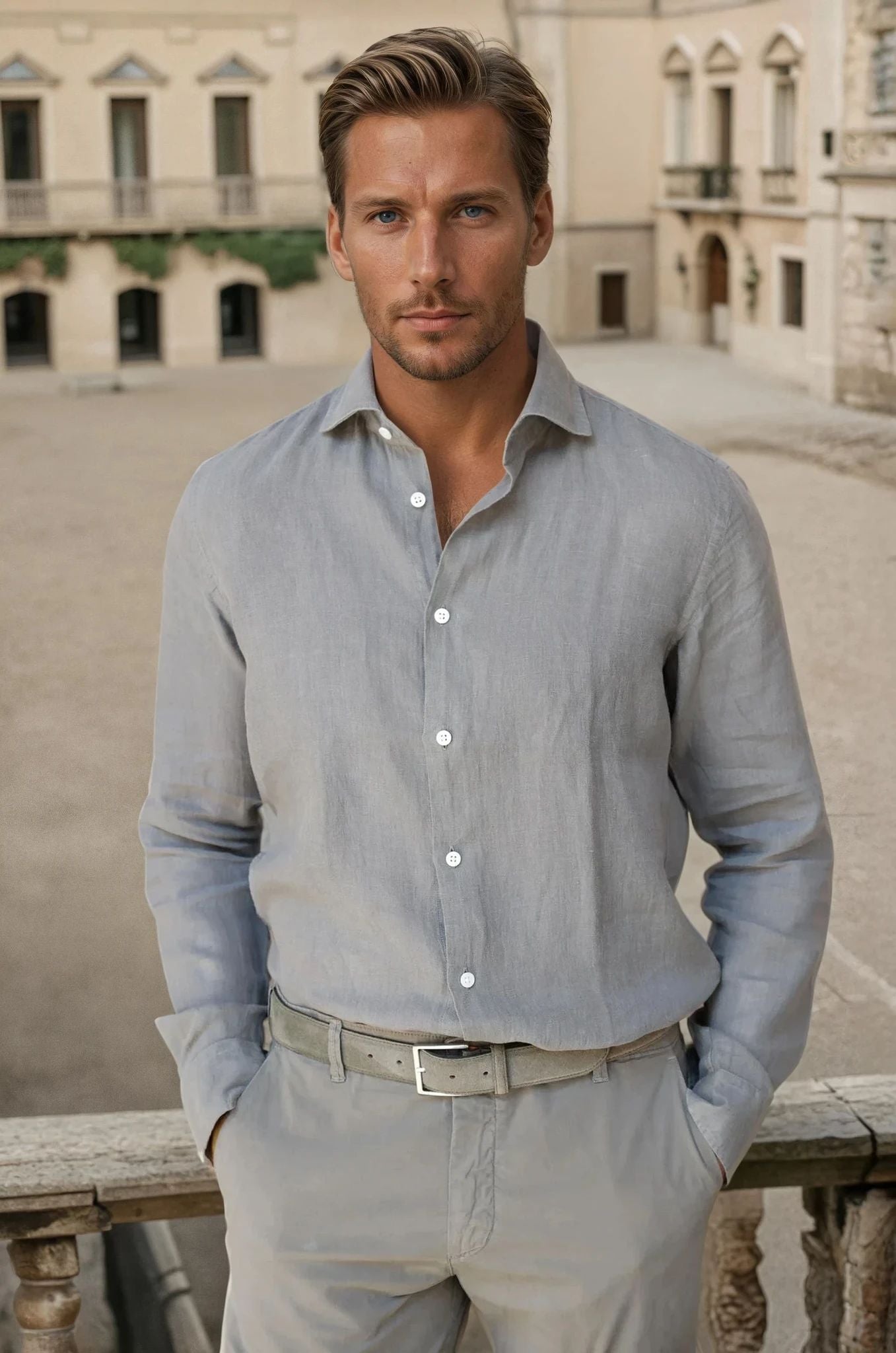 Chemise Gio en lin - Kaki-CHEMISE HOMME-Curling-Paris