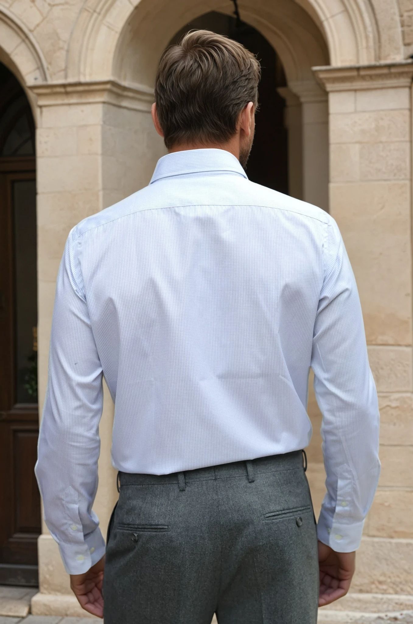 Chemise Gio en popeline de coton - Petit carreau ciel-CHEMISE HOMME-Curling-Paris