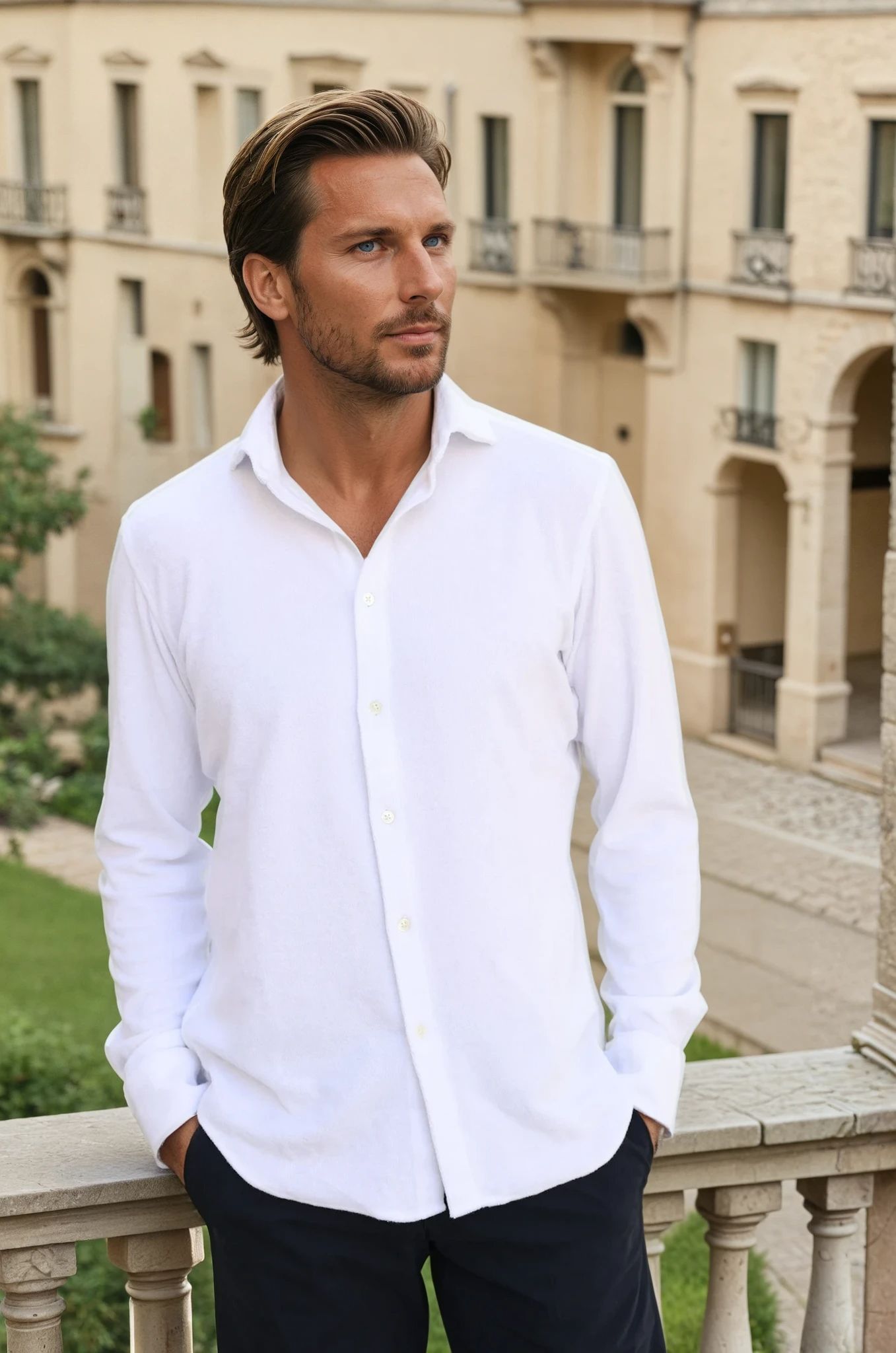 Chemise Hugo en éponge de coton - Blanc-CHEMISE HOMME-Curling-Paris