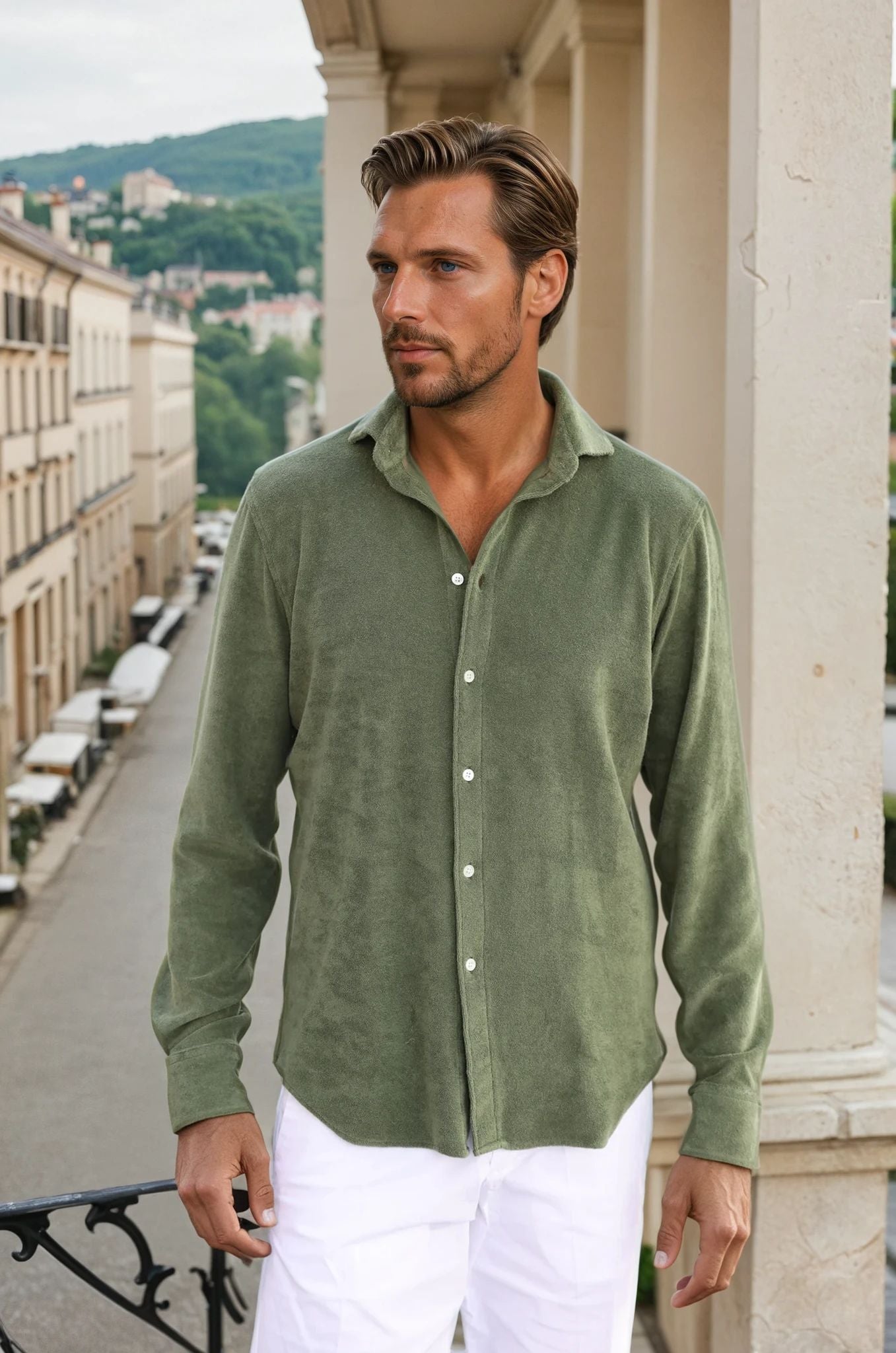 Chemise Hugo en éponge de coton - Kaki-CHEMISE HOMME-Curling-Paris
