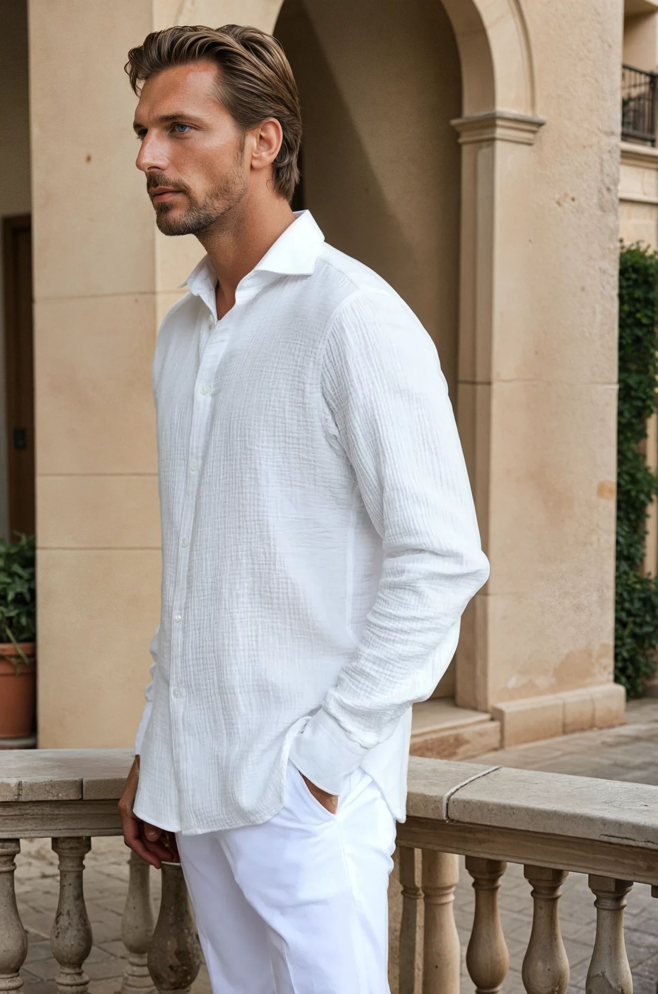 Chemise Hugo en gaze de coton - Blanc-CHEMISE HOMME-Curling-Paris