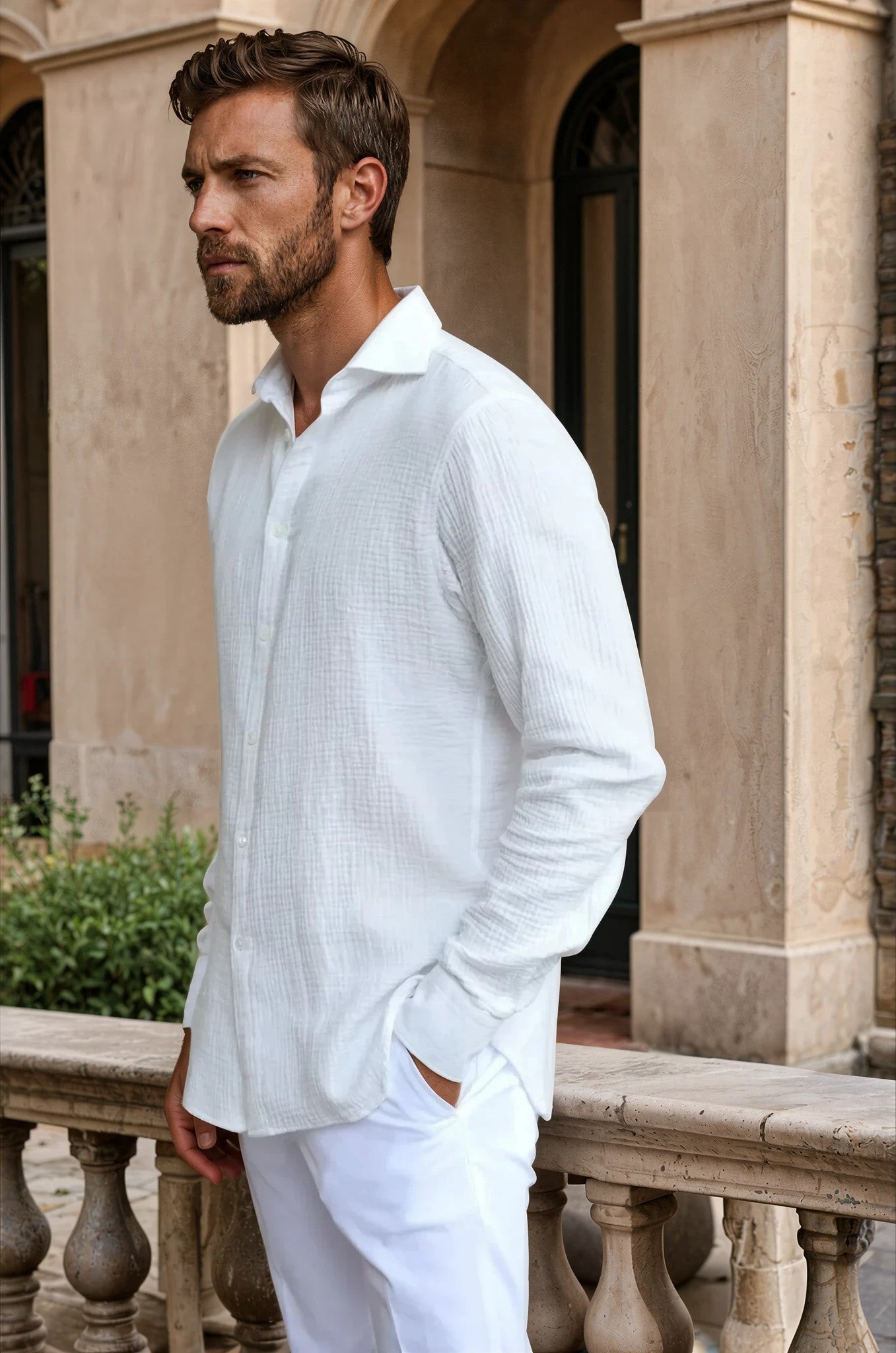 Chemise Hugo en gaze de coton - Blanc-CHEMISE HOMME-Curling-Paris