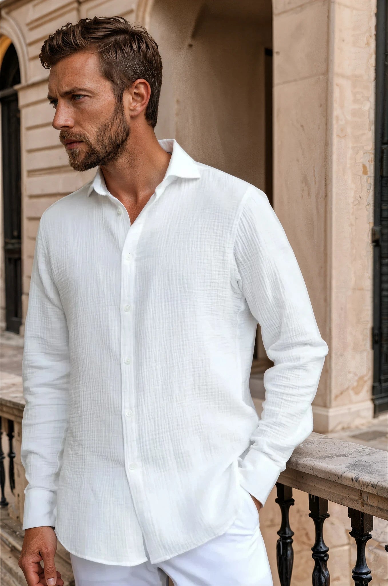Chemise Hugo en gaze de coton - Blanc-CHEMISE HOMME-Curling-Paris
