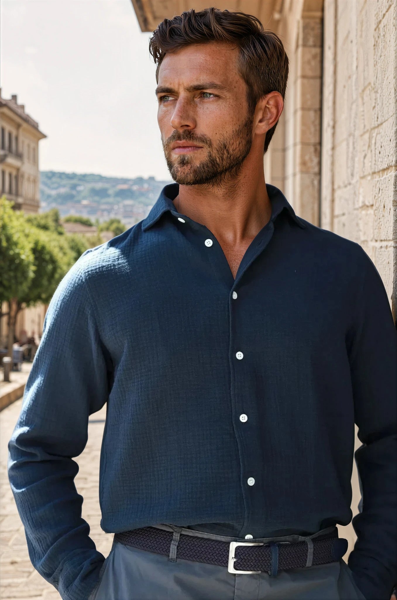 Chemise Hugo en gaze de coton - Marine