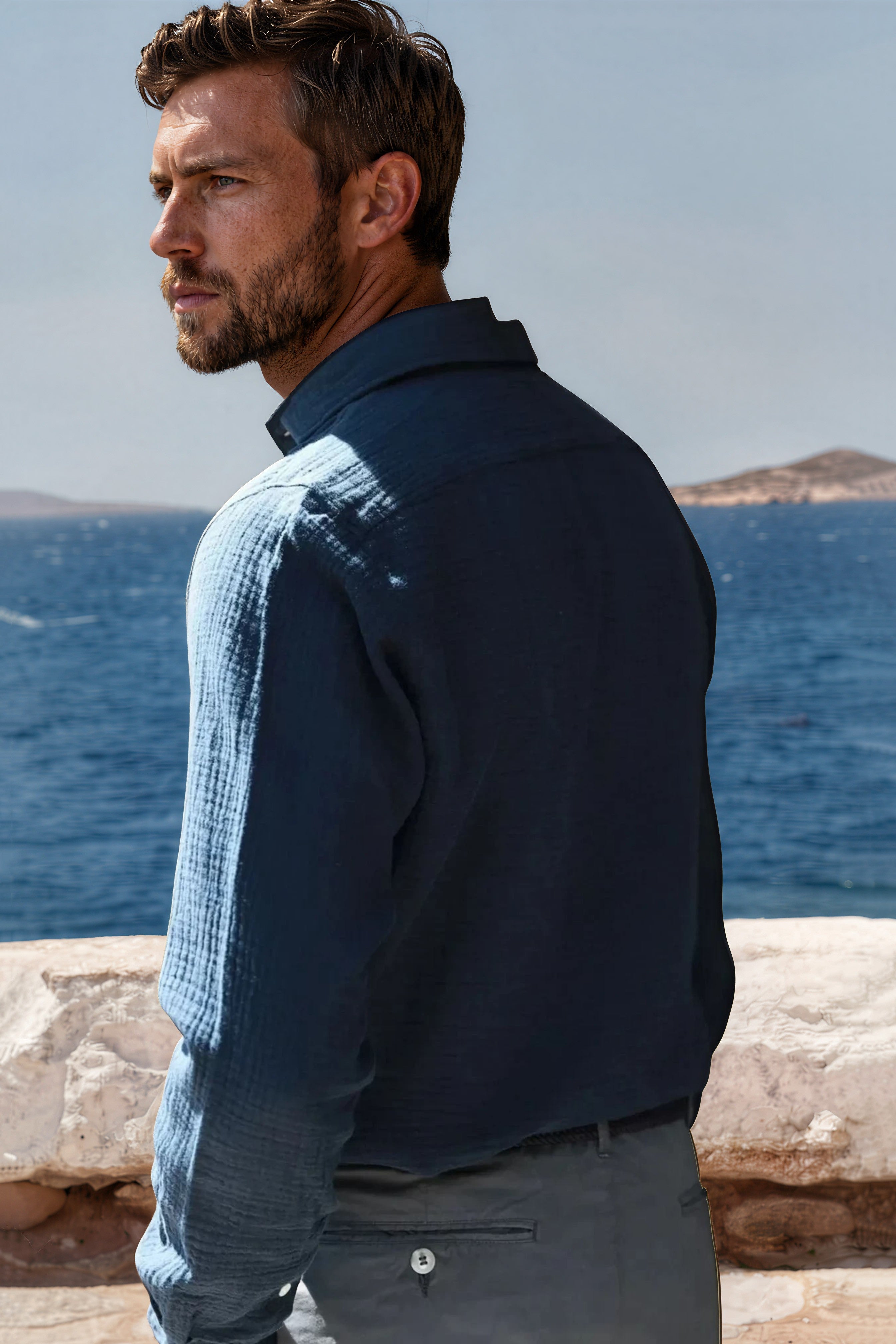 Chemise Hugo en gaze de coton - Marine-CHEMISE HOMME-Curling-Paris