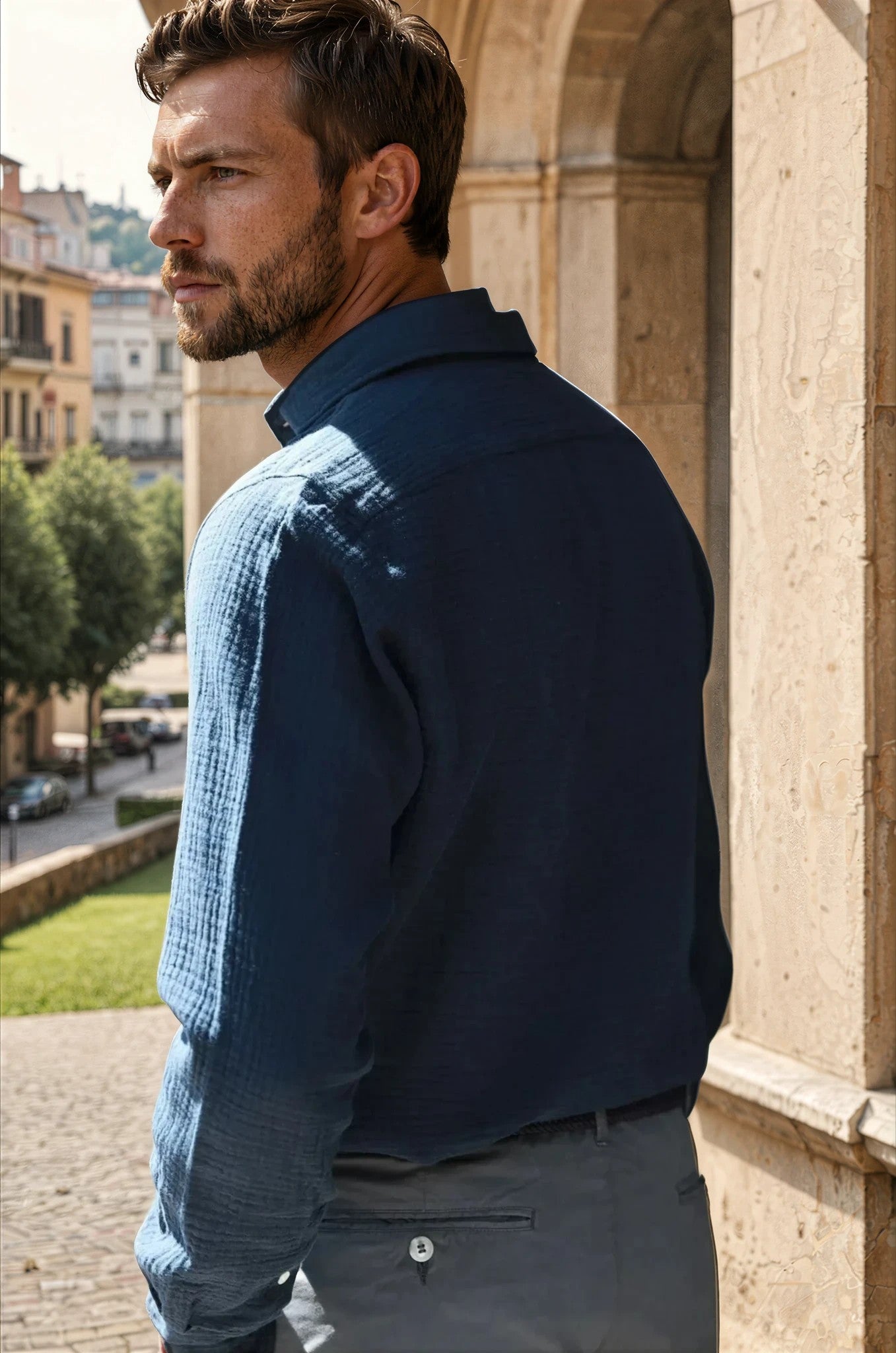 Chemise Hugo en gaze de coton - Marine-CHEMISE HOMME-Curling-Paris