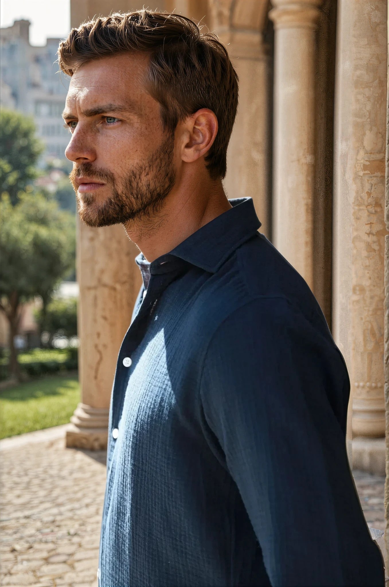 Chemise Hugo en gaze de coton - Marine-CHEMISE HOMME-Curling-Paris