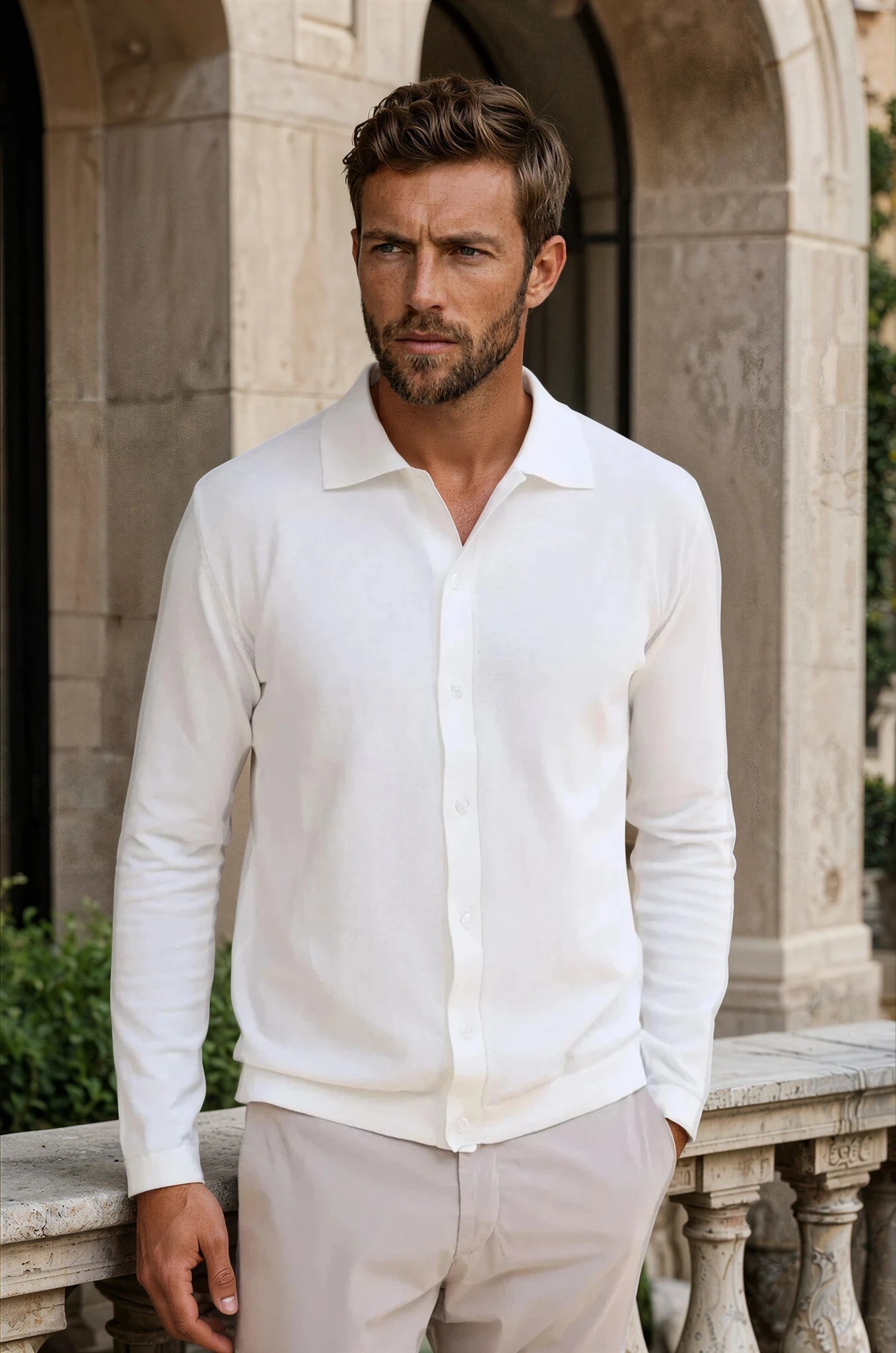 Chemise Paolo en maille de coton - Ecru-CHEMISE HOMME-Curling-Paris