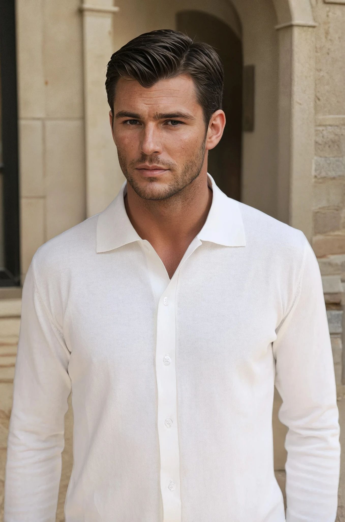 Chemise Paolo en maille de coton - Ecru-CHEMISE HOMME-Curling-Paris