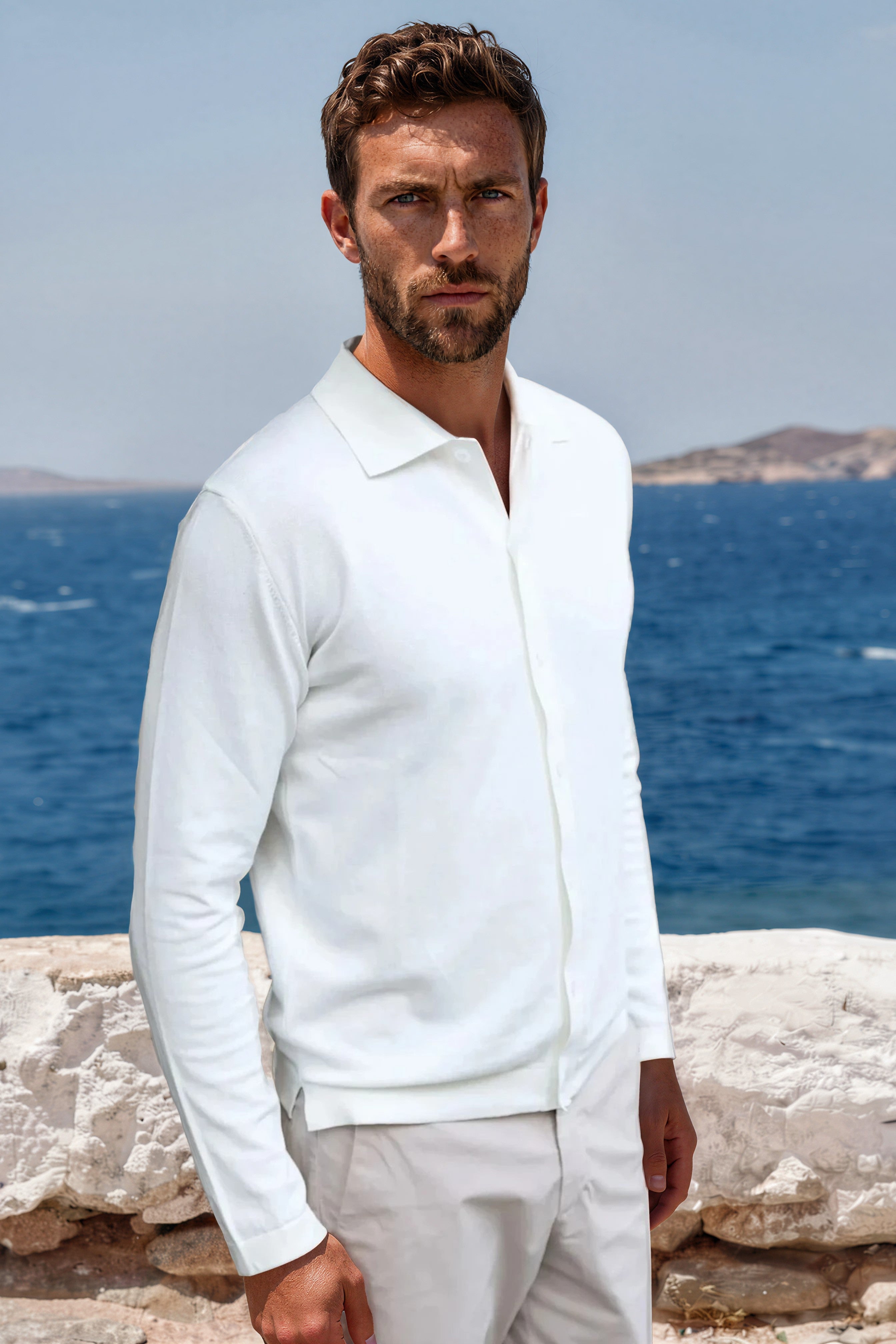 Chemise Paolo en maille de coton - Ecru-CHEMISE HOMME-Curling-Paris
