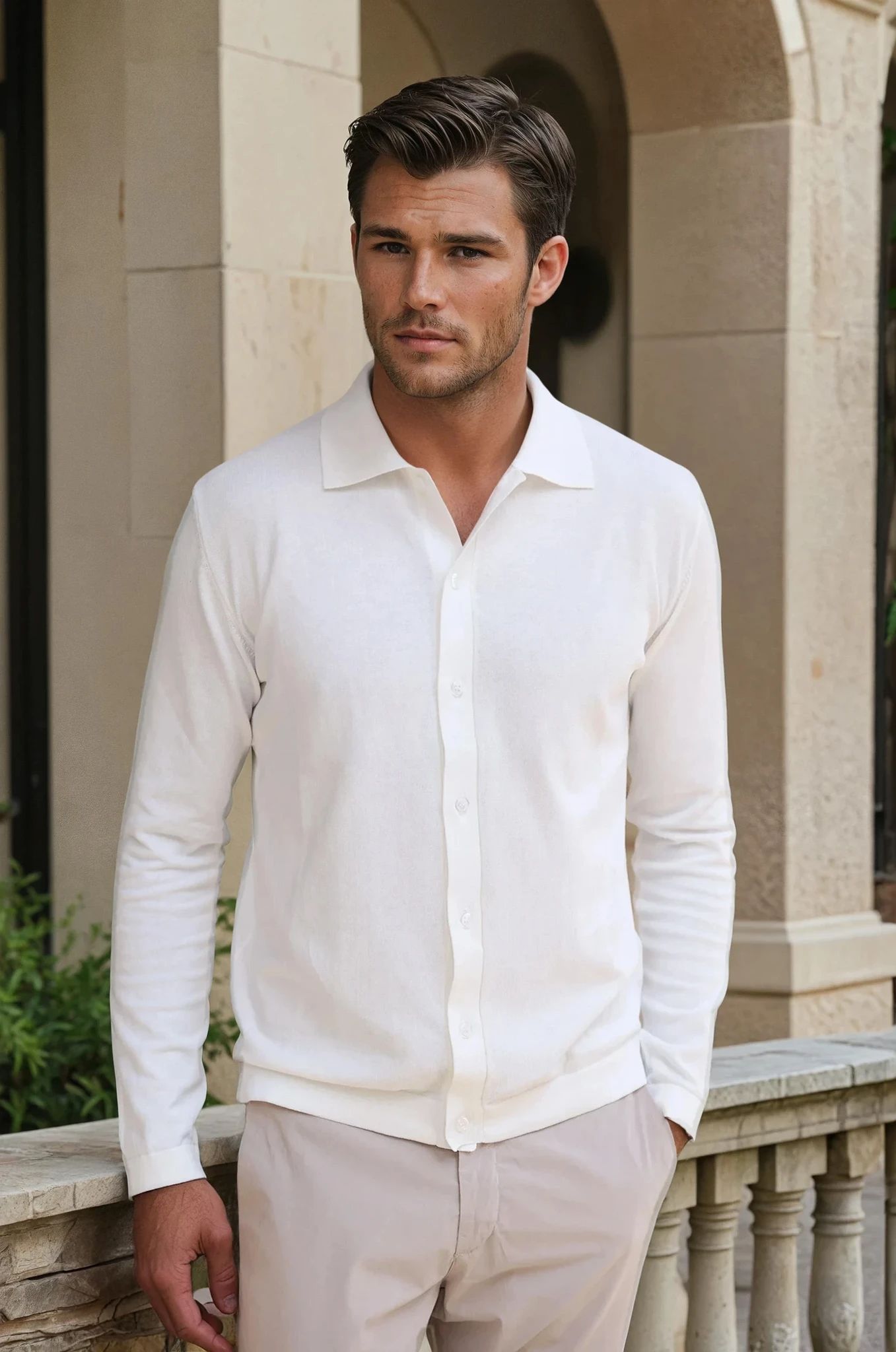 Chemise Paolo en maille de coton - Ecru-CHEMISE HOMME-Curling-Paris