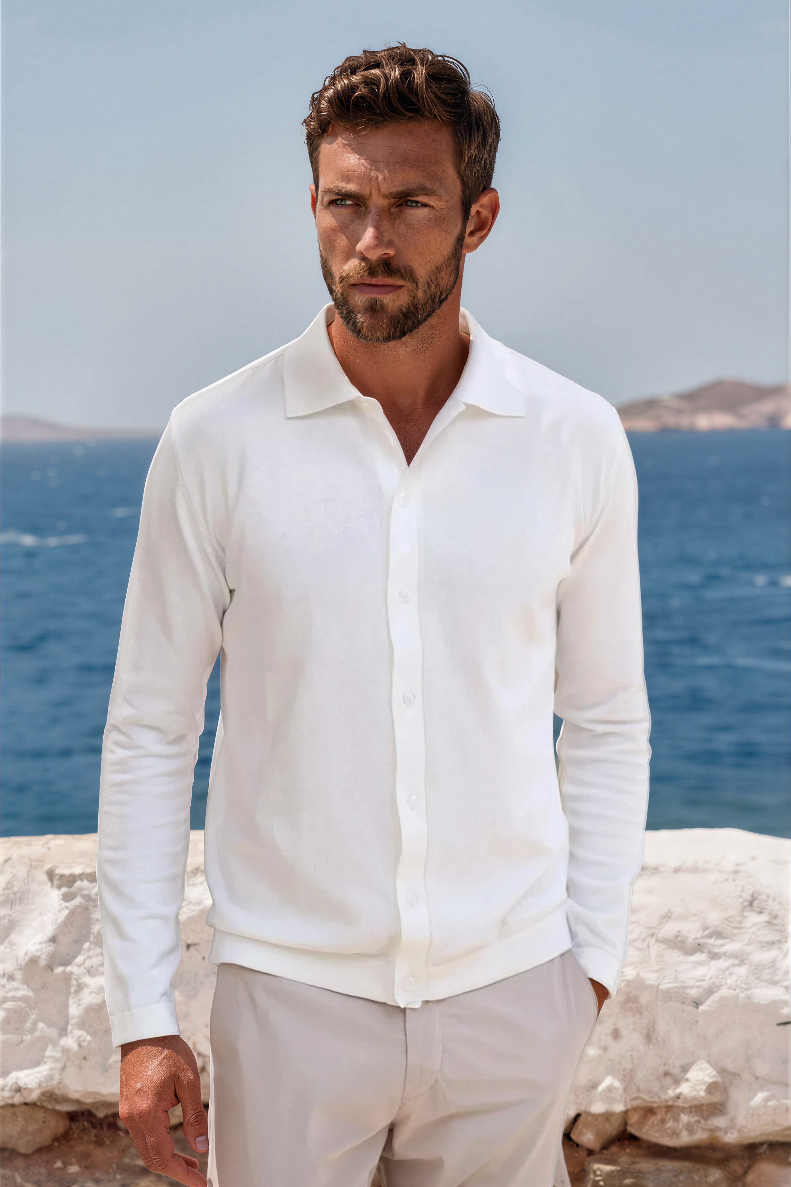 Chemise Paolo en maille de coton - Ecru-CHEMISE HOMME-Curling-Paris