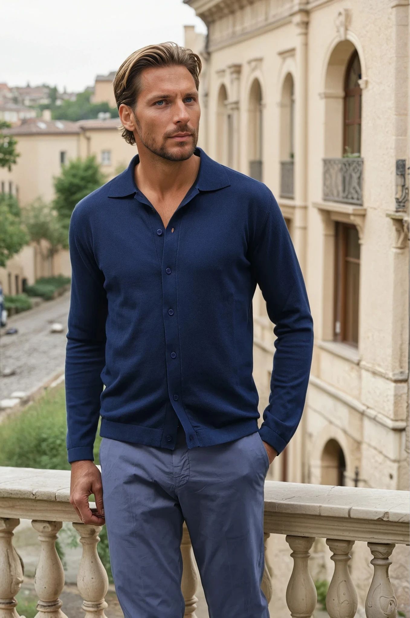Chemise Paolo en maille de coton - Marine-CHEMISE HOMME-Curling-Paris