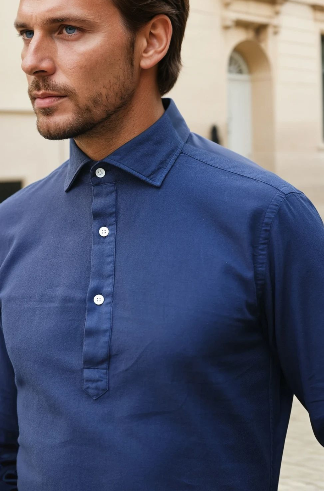 Chemise Popover en flanelle de coton - Marine-CHEMISE HOMME-Curling-Paris