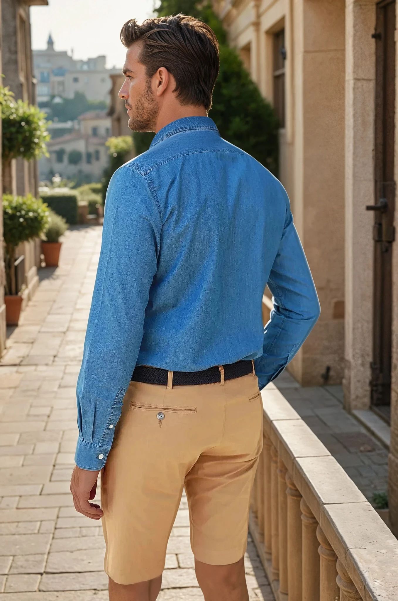 Chemise col mao en jeans - Bleu denim-CHEMISE HOMME-Curling-Paris