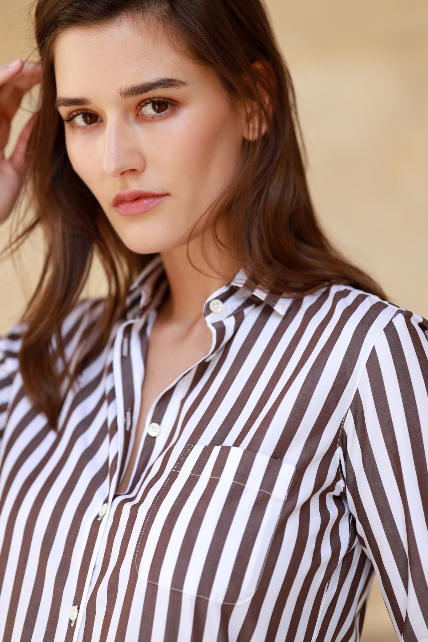 Chemisier Adele en popeline de coton - Baton Marron-CHEMISIER FEMME-Curling-Paris