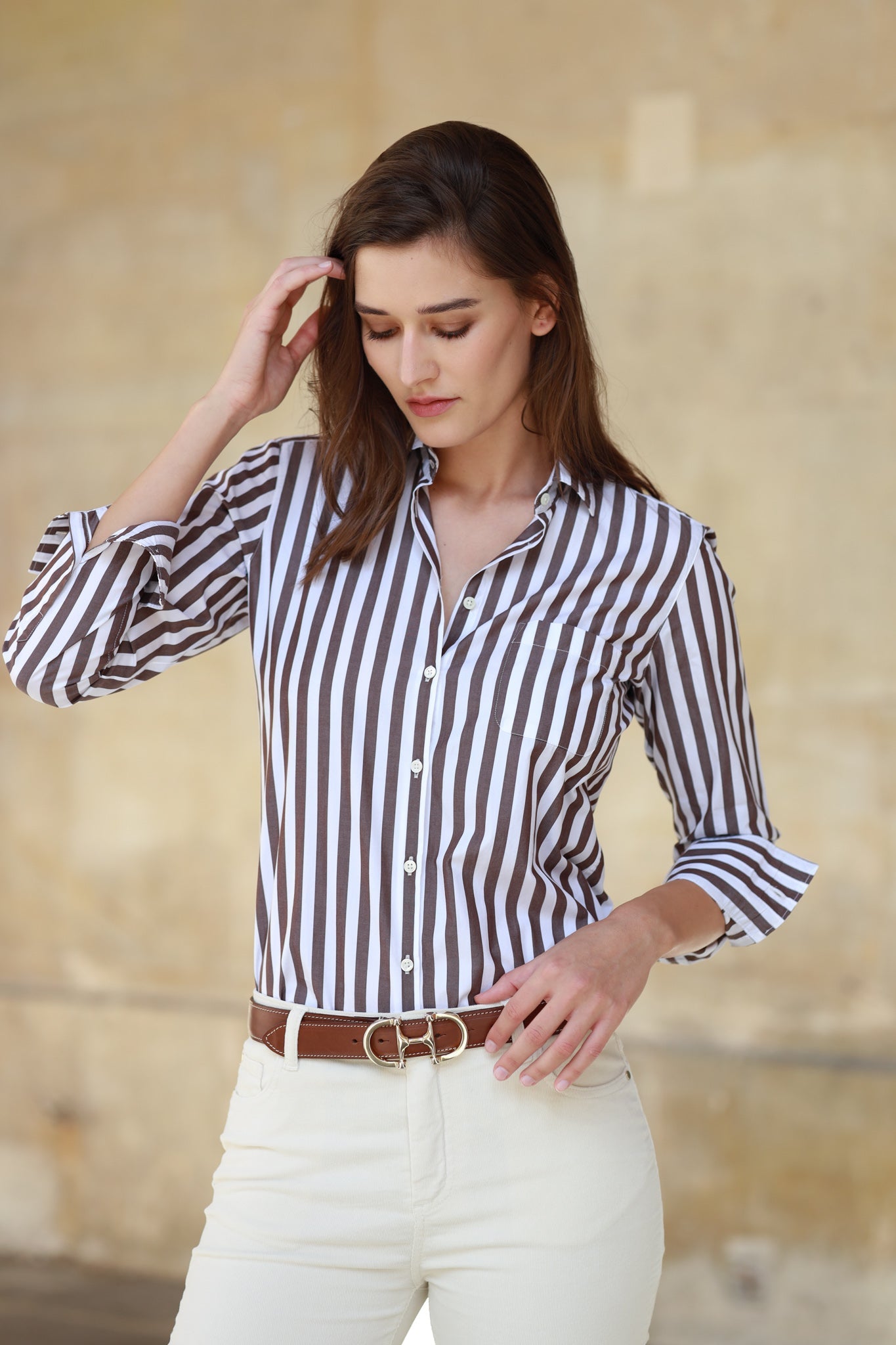 Chemisier Adele en popeline de coton - Baton Marron-CHEMISIER FEMME-Curling-Paris