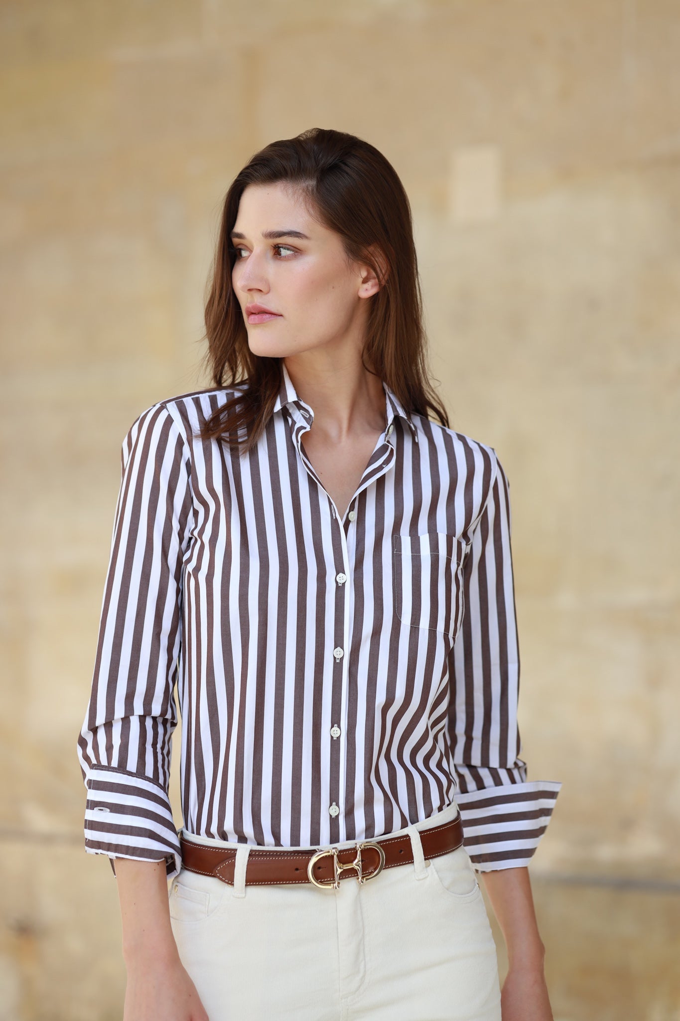 Chemisier Adele en popeline de coton - Baton Marron-CHEMISIER FEMME-Curling-Paris