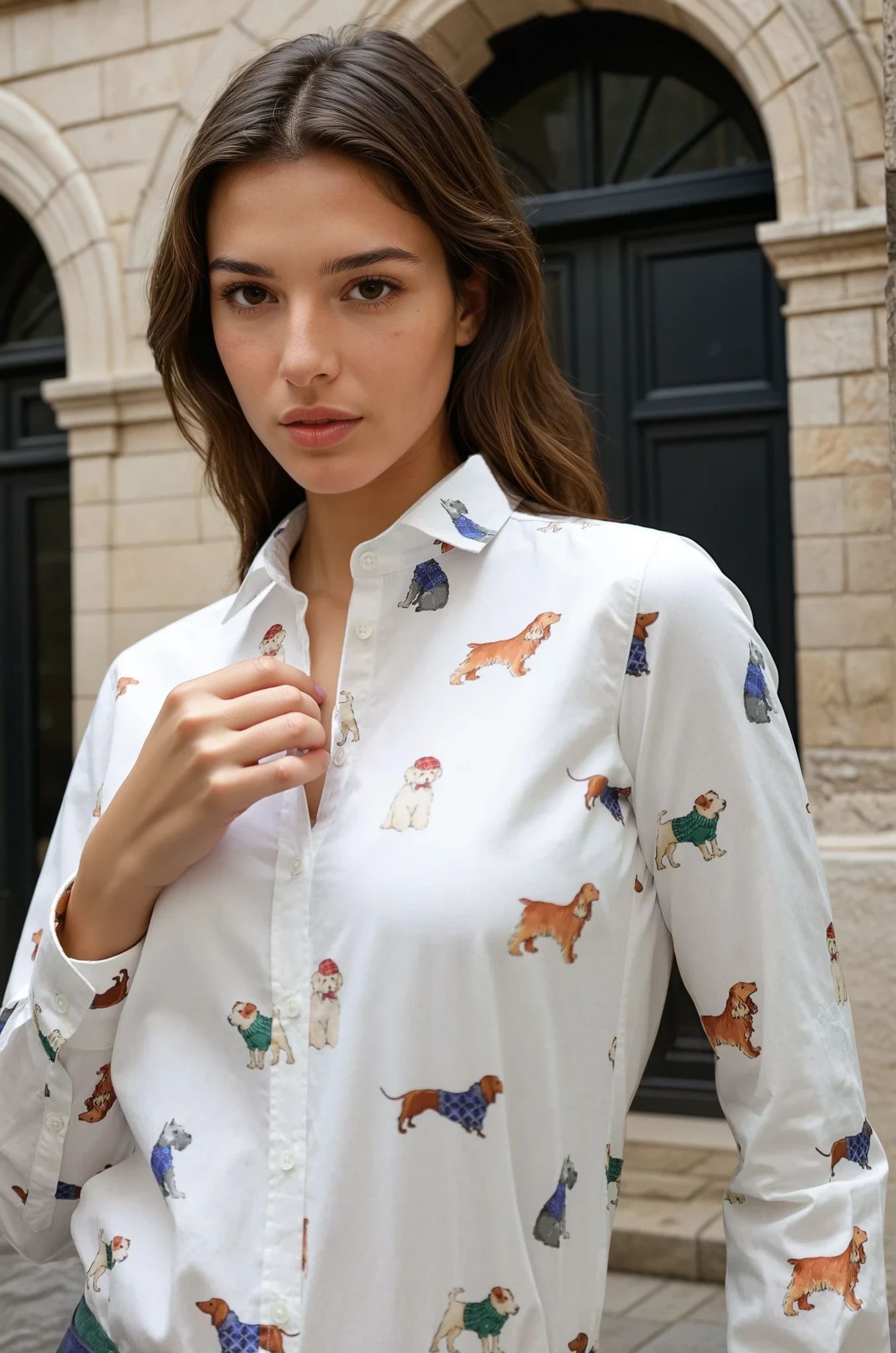 Chemisier Canelle en coton - Chiens ecru-CHEMISIER FEMME-Curling-Paris