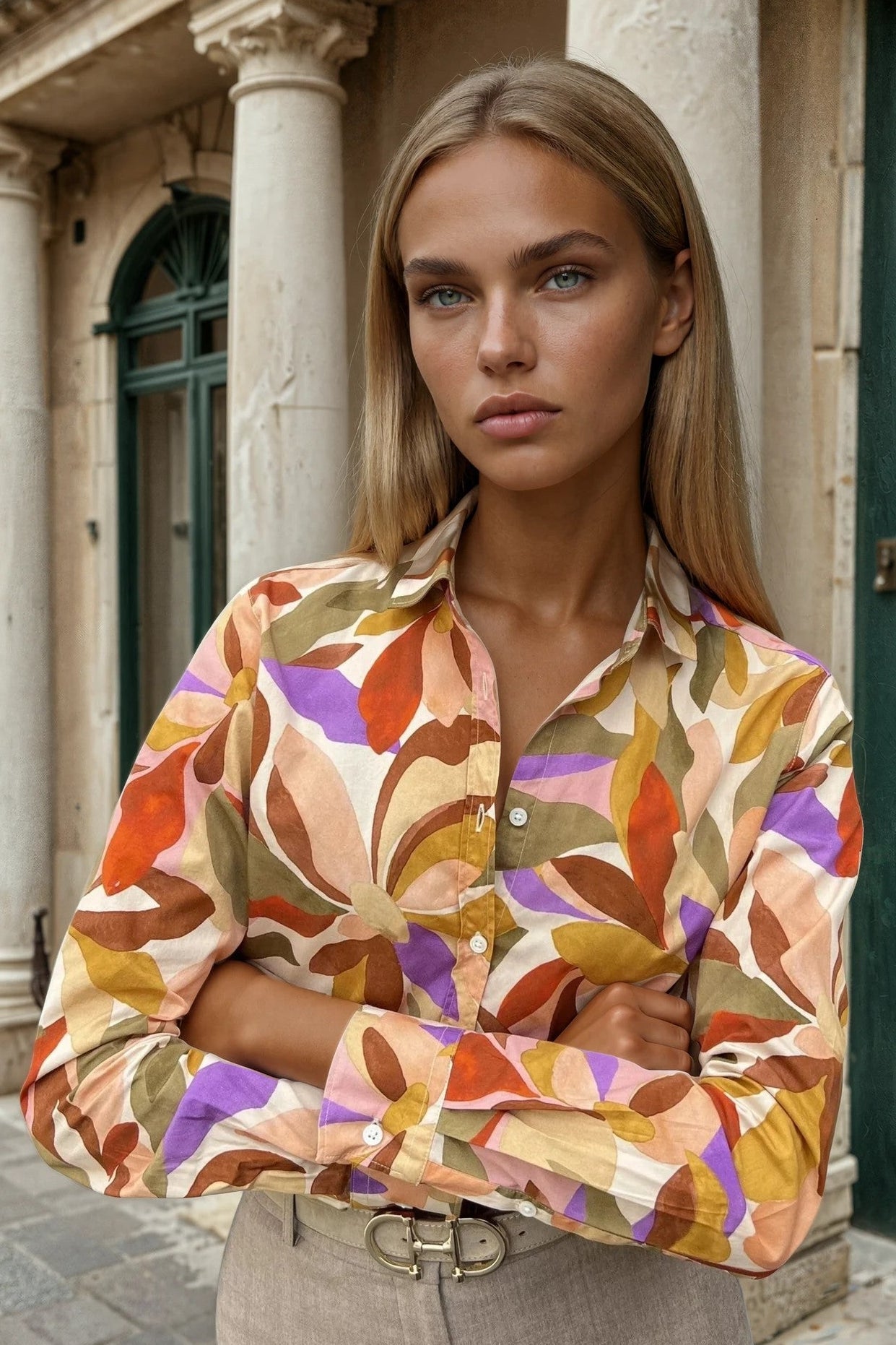 Chemisier Canelle en coton – Feuille Kaki-CHEMISIER FEMME-Curling-Paris