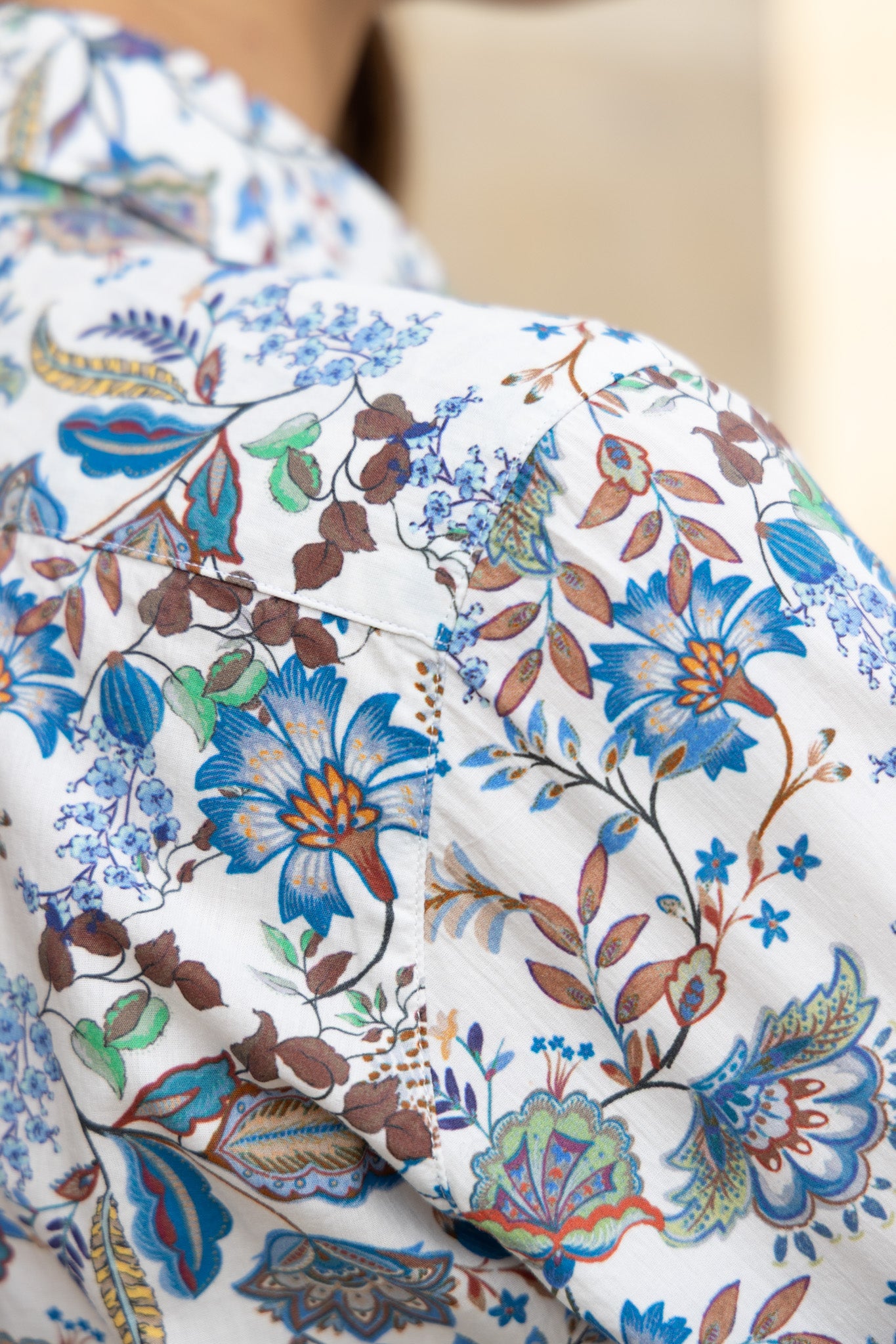 Chemisier Canelle en coton – Fleurs Bleu Marron-CHEMISIER FEMME-Curling-Paris