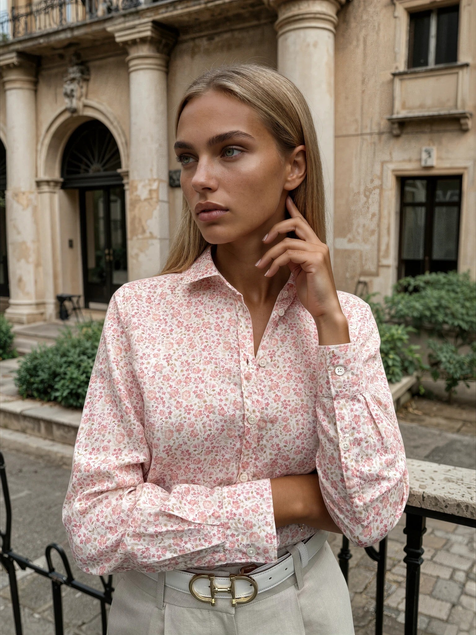 Chemisier Canelle en coton - Fleurs Roses-CHEMISIER FEMME-Curling-Paris