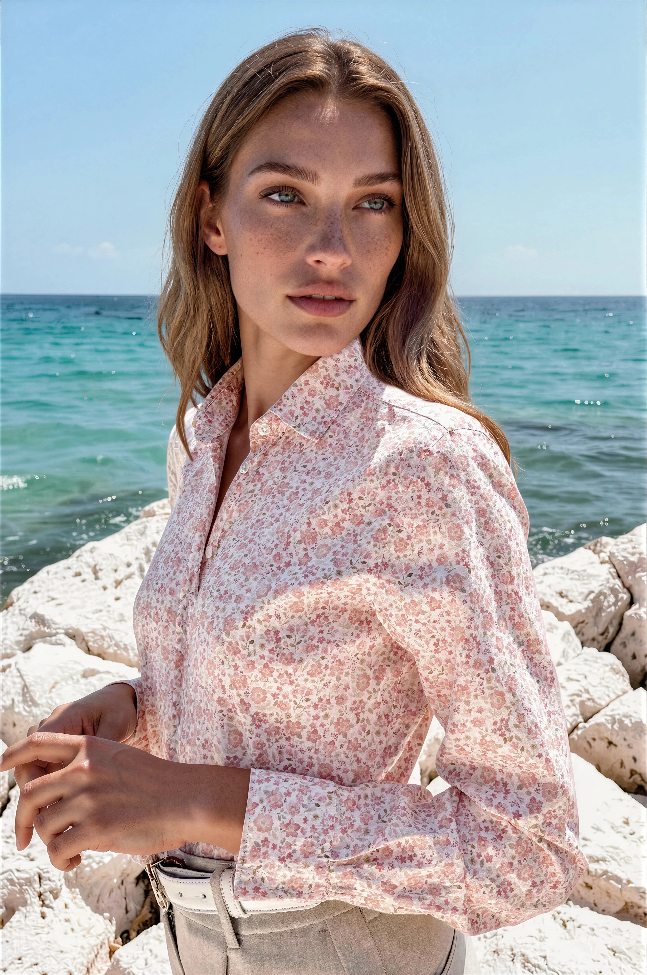Chemisier Canelle en coton - Fleurs Roses-CHEMISIER FEMME-Curling-Paris