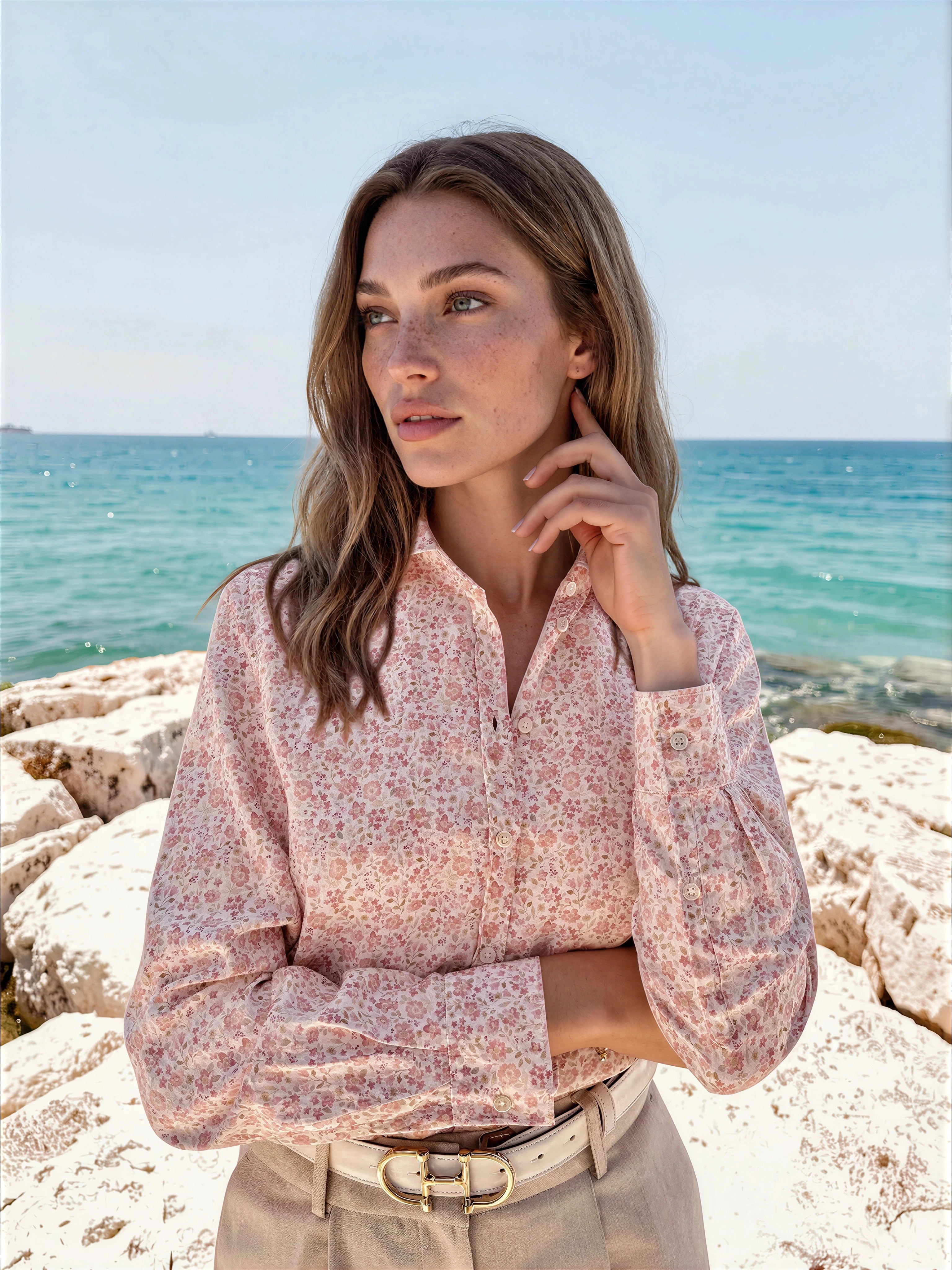Chemisier Canelle en coton - Fleurs Roses-CHEMISIER FEMME-Curling-Paris