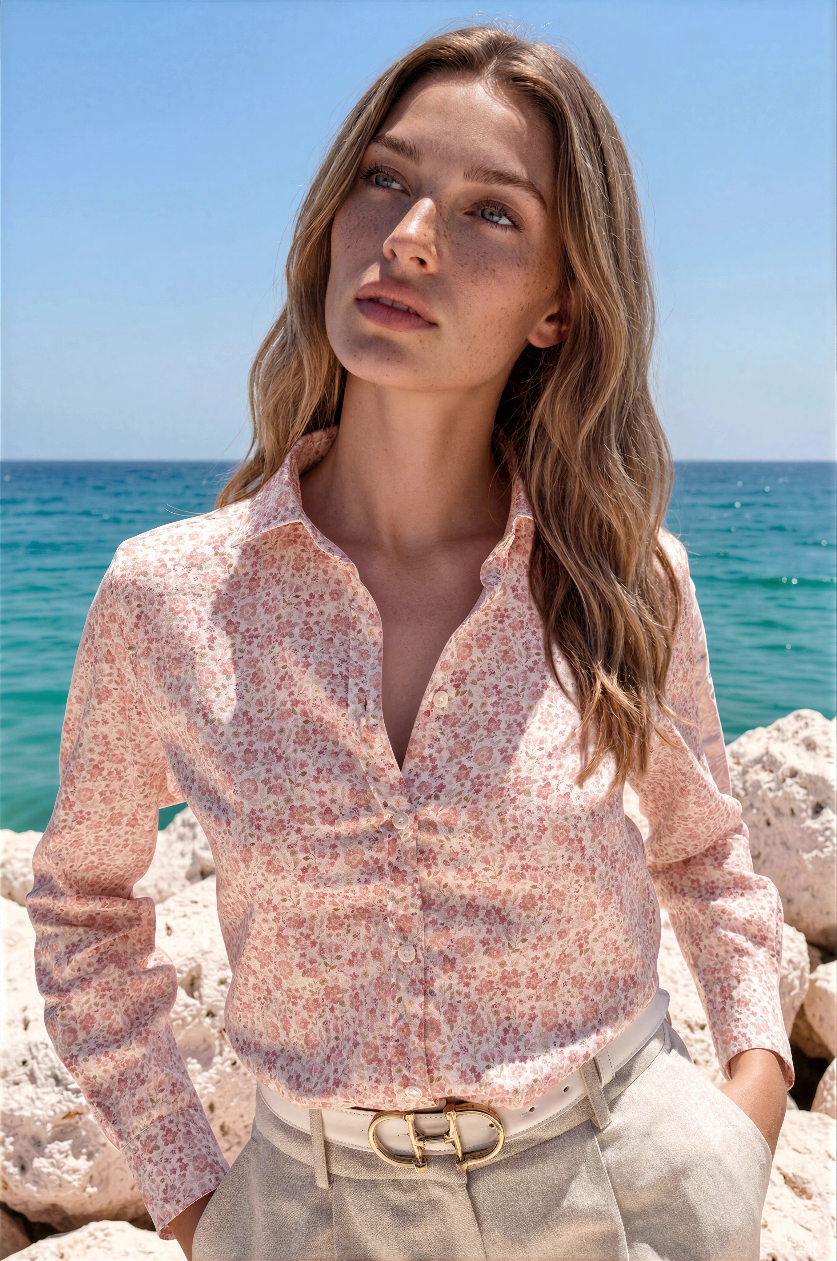Chemisier Canelle en coton - Fleurs Roses-CHEMISIER FEMME-Curling-Paris