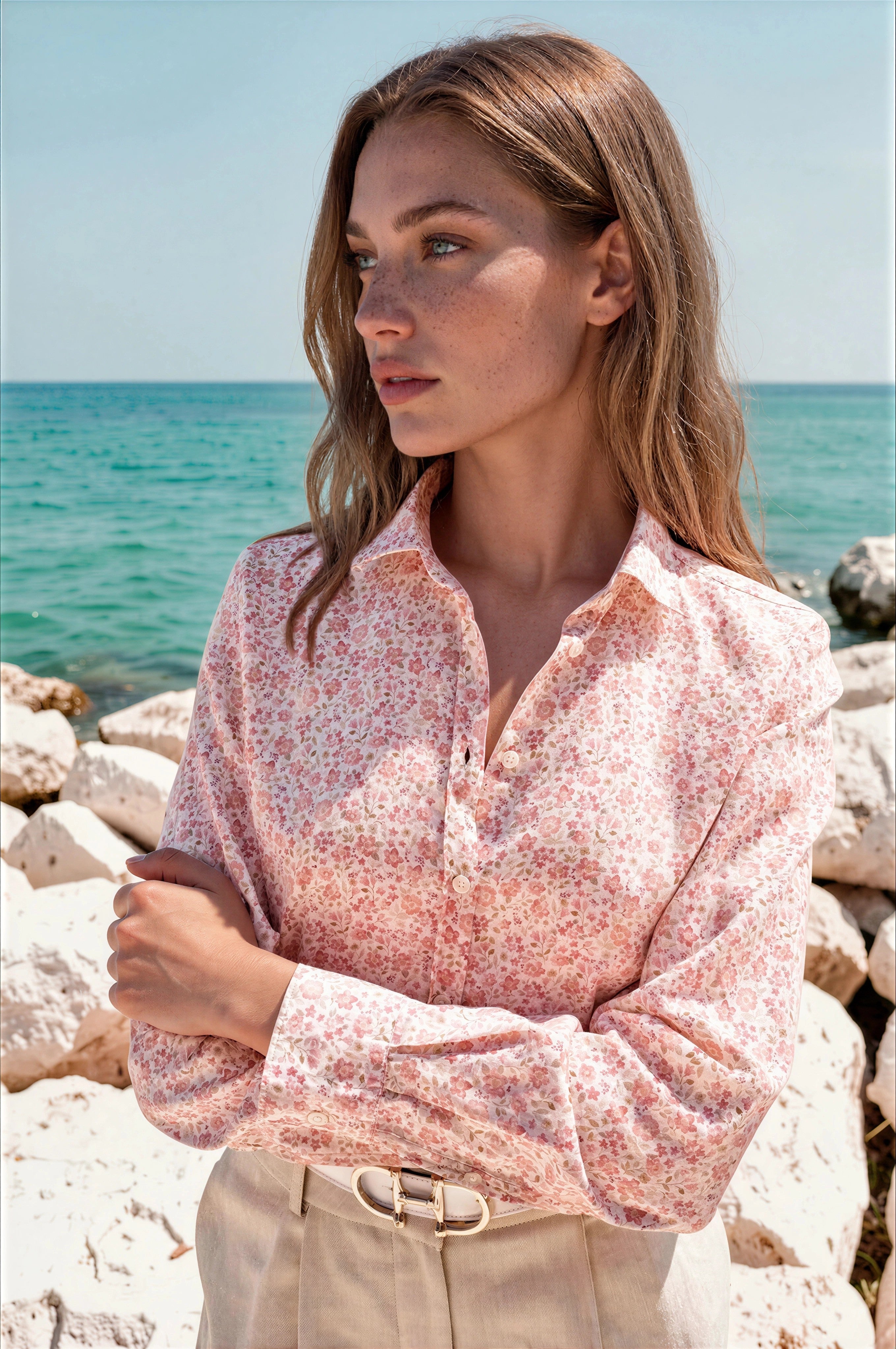 Chemisier Canelle en coton - Fleurs Roses-CHEMISIER FEMME-Curling-Paris
