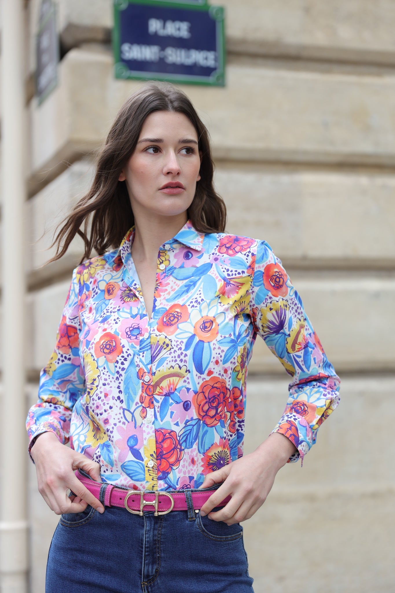 Chemisier Canelle en coton - Fleurs multicolores-CHEMISIER FEMME-Curling-Paris